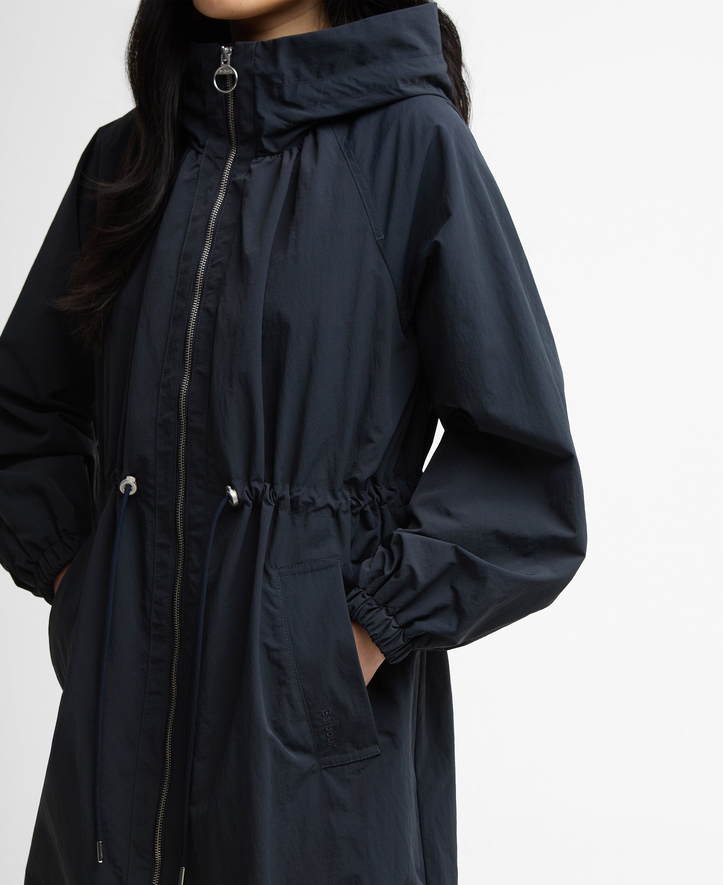 Barbour Dark Navy / Dress Navy Tartan Kempsey Showerproof Parka #Colour_Dark Navy / Dress Navy Tartan