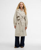 Barbour Mist/Dress Navy Tartan Layla Trench Showerproof Jacket #Colour_Mist/Dress Navy Tartan