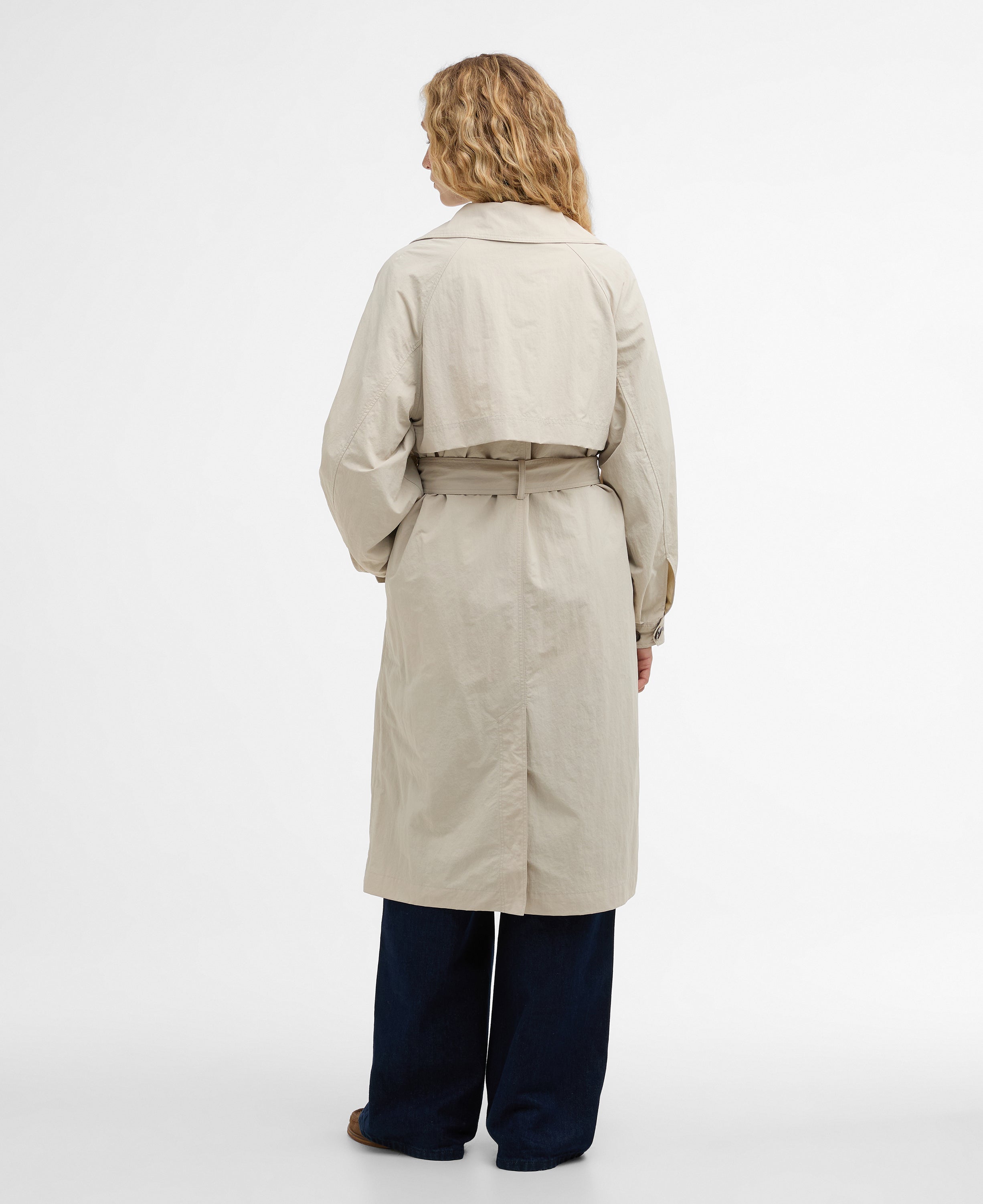 Barbour Mist/Dress Navy Tartan Layla Trench Showerproof Jacket #Colour_Mist/Dress Navy Tartan