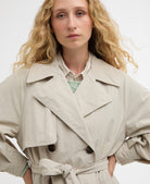 Barbour Mist/Dress Navy Tartan Layla Trench Showerproof Jacket #Colour_Mist/Dress Navy Tartan