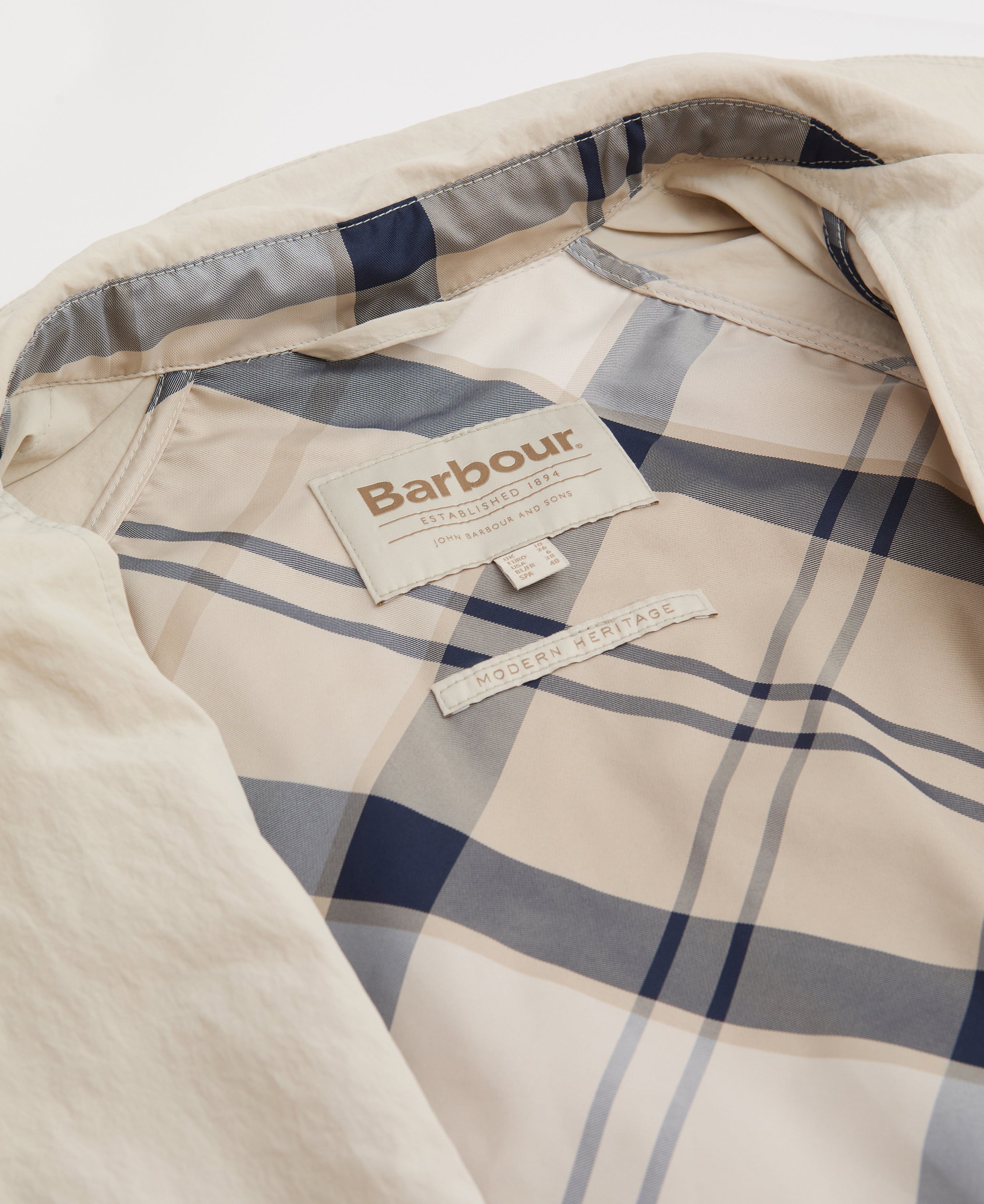 Barbour Mist/Dress Navy Tartan Layla Trench Showerproof Jacket #Colour_Mist/Dress Navy Tartan