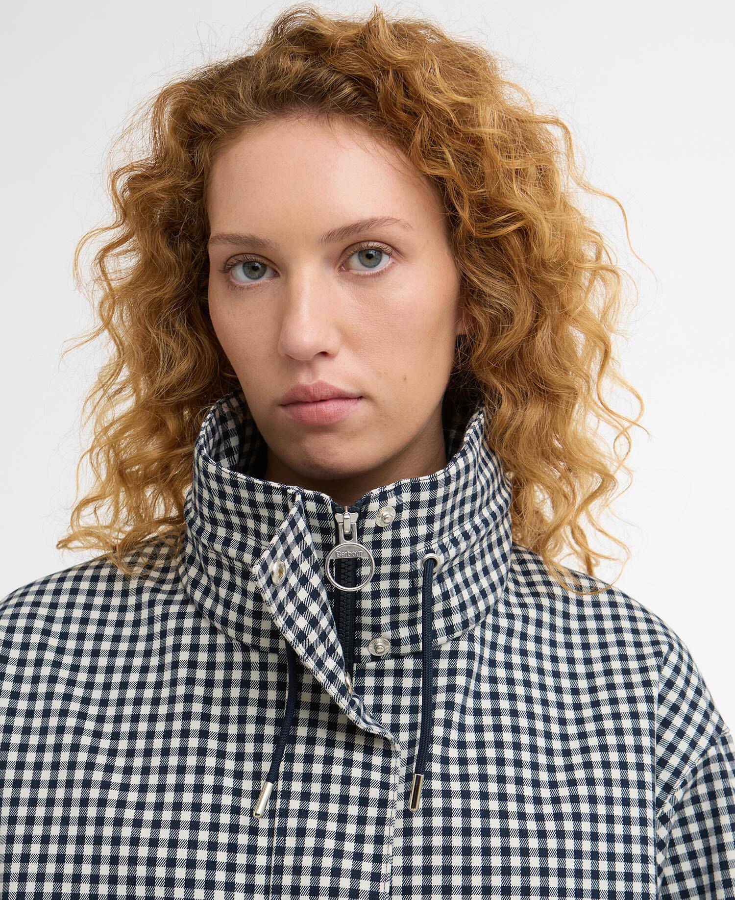 Barbour Navy Gingham Bronwyn Check Showerproof Jacket #Colour_Navy Gingham