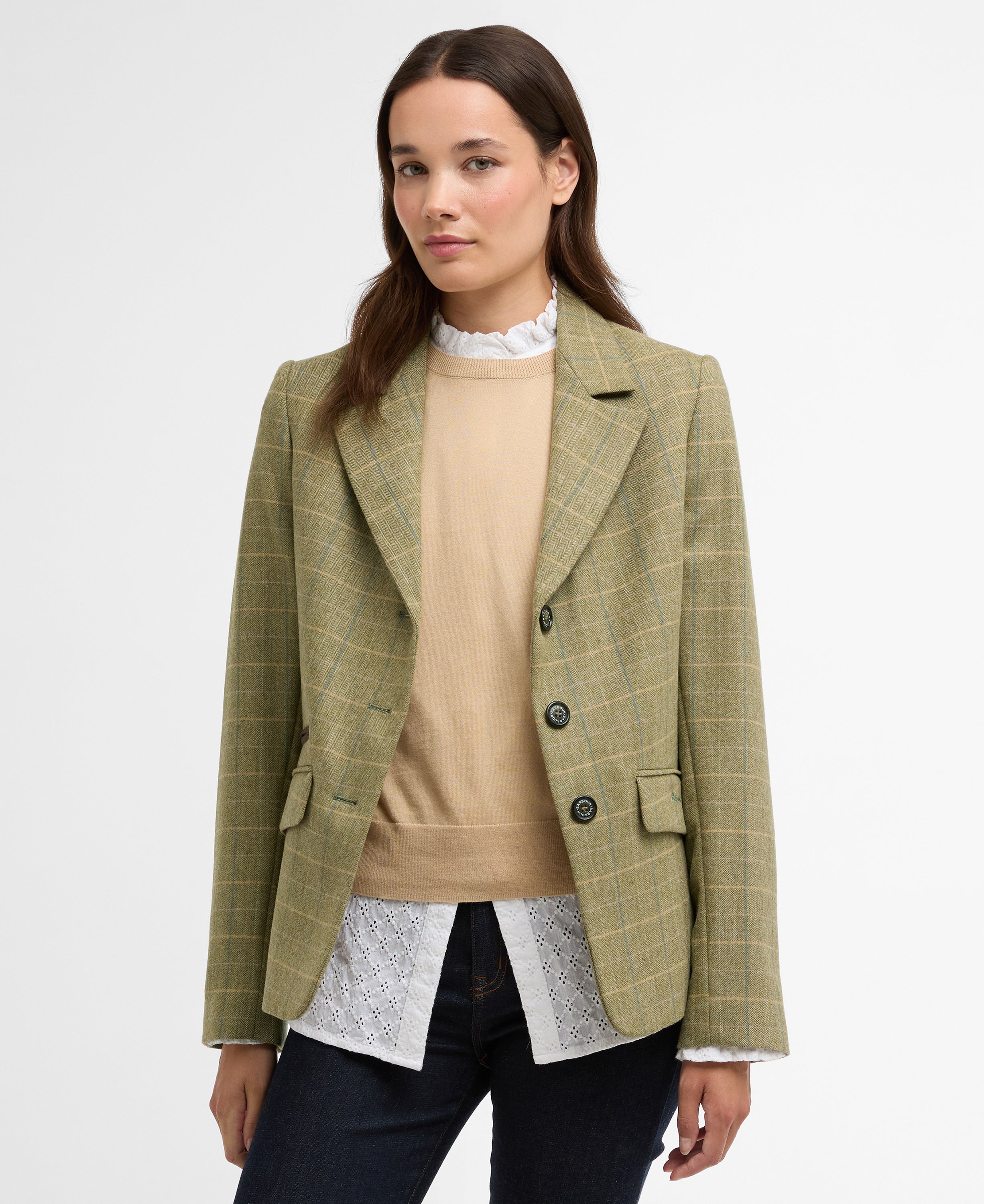 Barbour Light Olive Check Lupin Tailored Jacket #Colour_Light Olive Check
