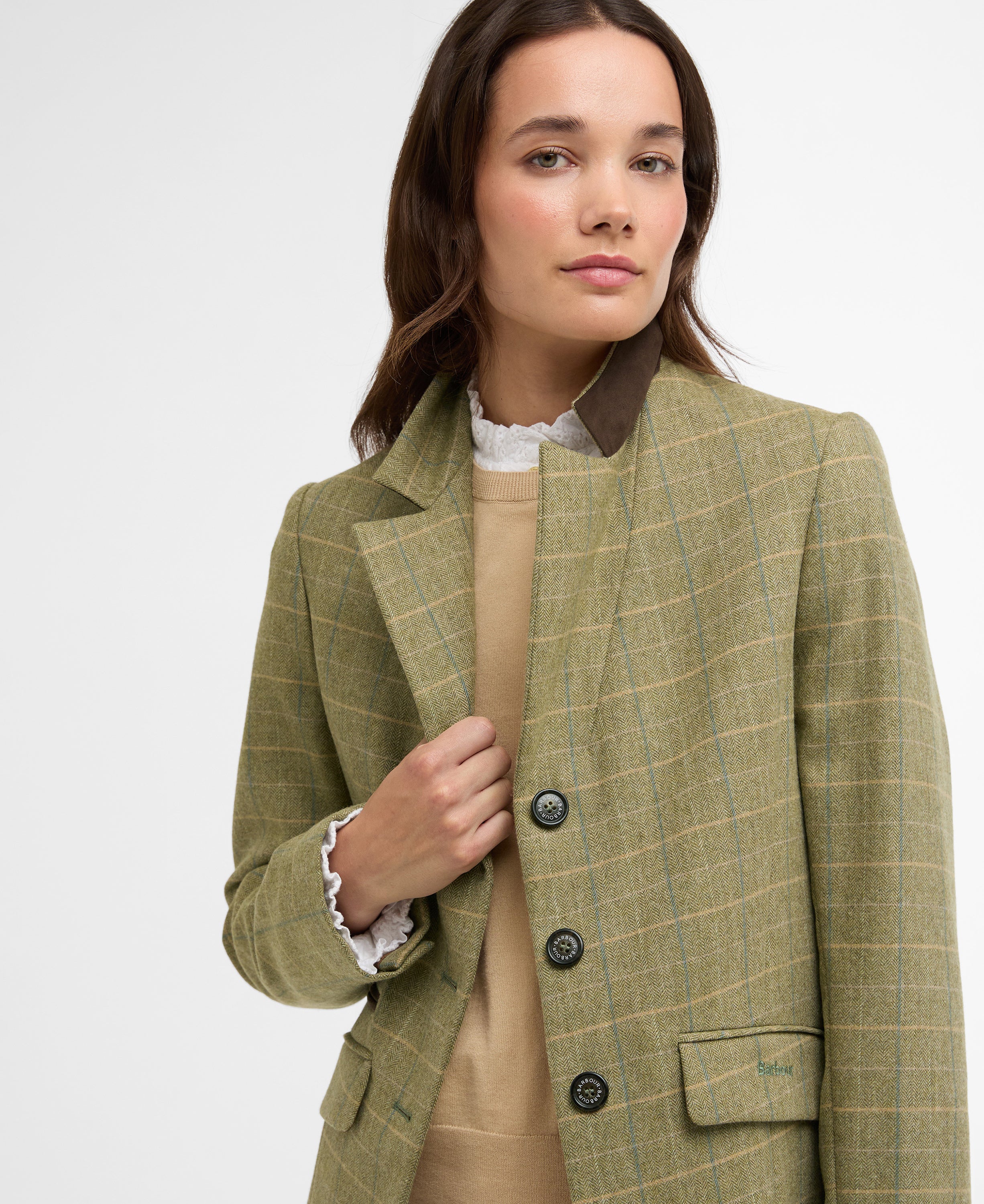 Barbour Light Olive Check Lupin Tailored Jacket #Colour_Light Olive Check