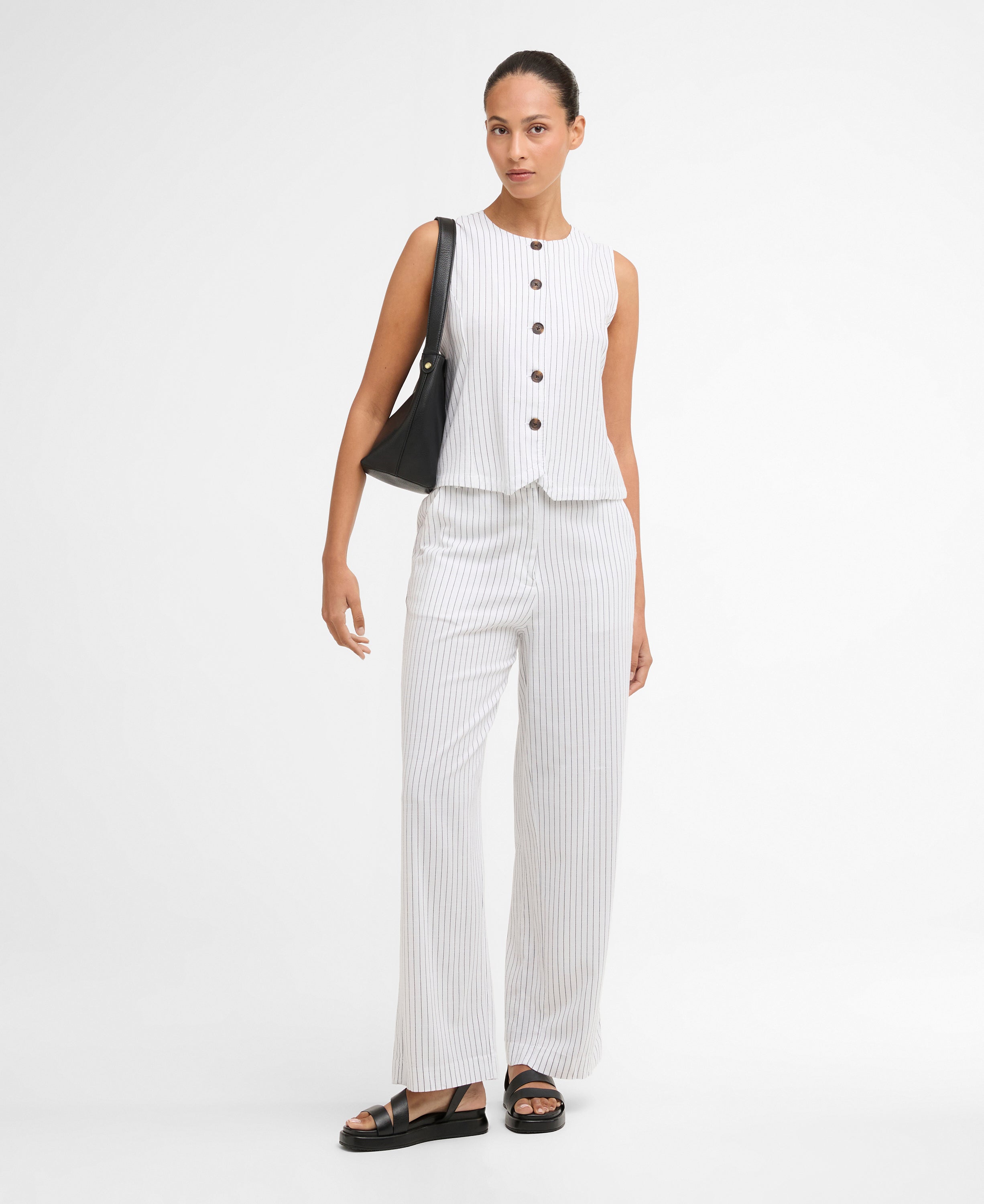 Barbour White/Dark Navy Stripe Sloane Trousers #Colour_White/Dark Navy Stripe