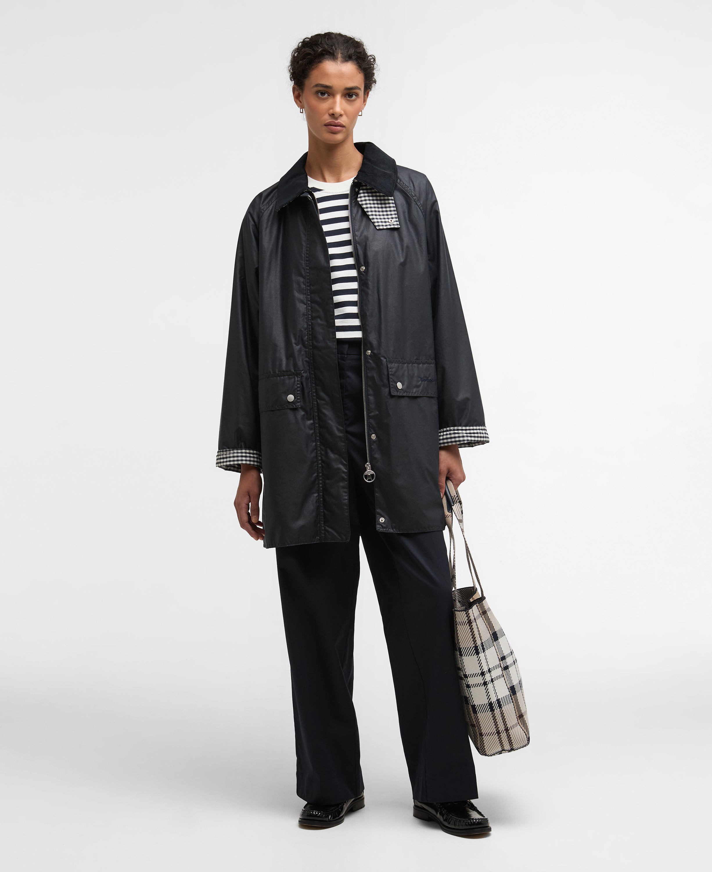 Barbour Royal Navy/Navy Gingham Check Wren Wax Jacket #Colour_Royal Navy/Navy Gingham Check