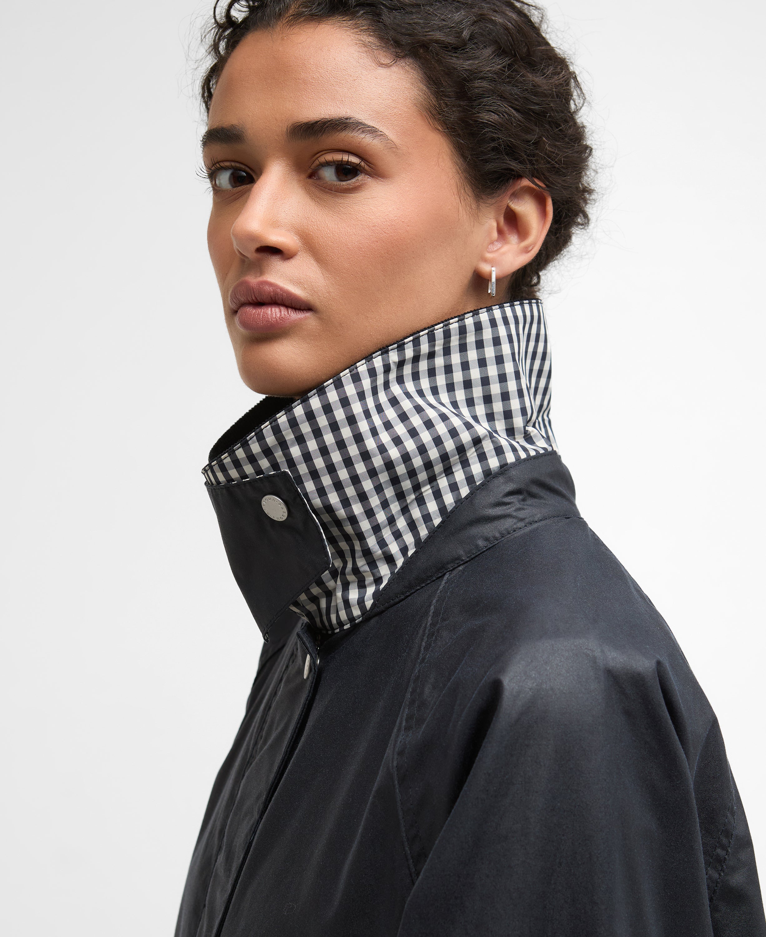 Barbour Royal Navy/Navy Gingham Check Wren Wax Jacket #Colour_Royal Navy/Navy Gingham Check