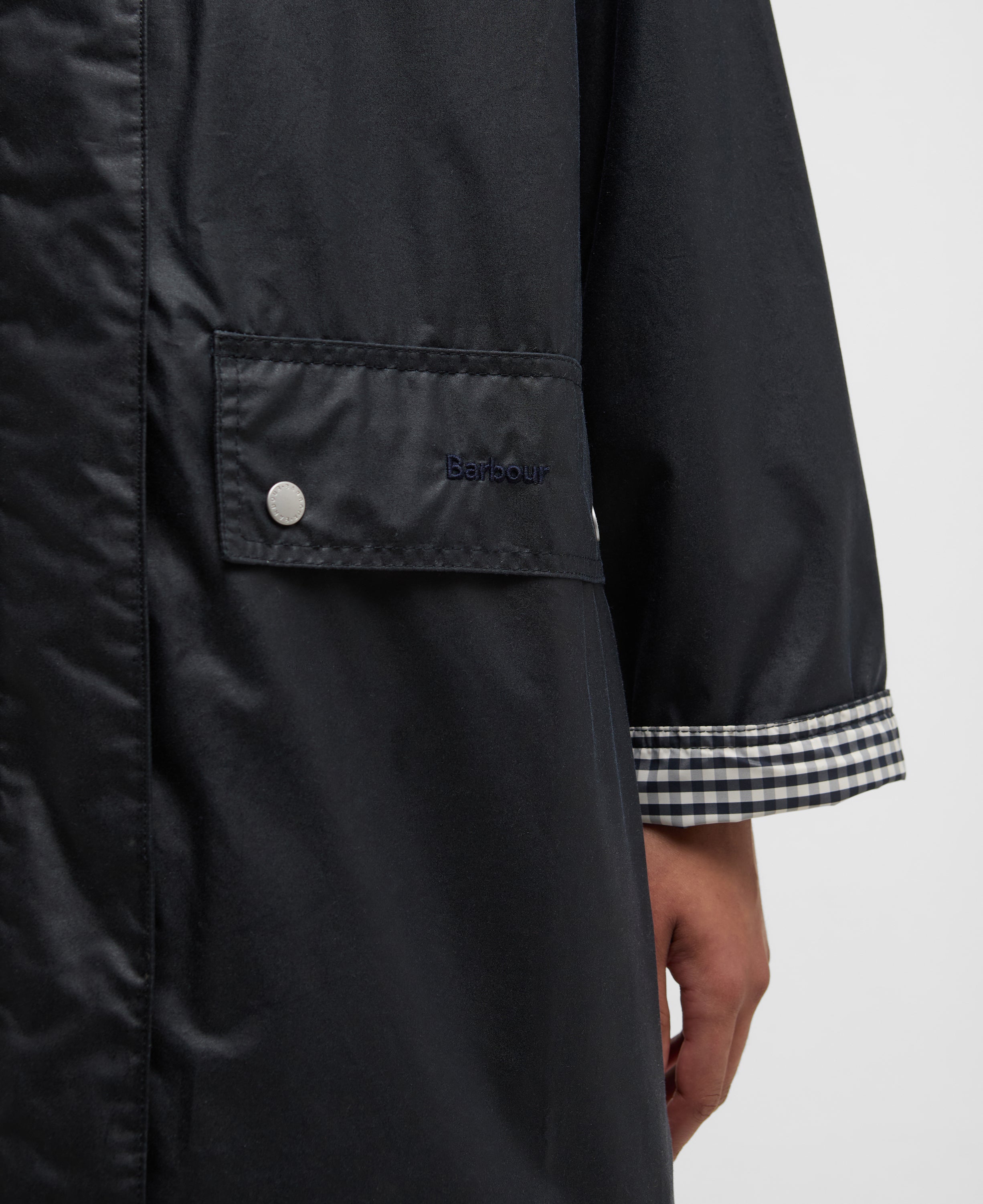 Barbour Royal Navy/Navy Gingham Check Wren Wax Jacket #Colour_Royal Navy/Navy Gingham Check