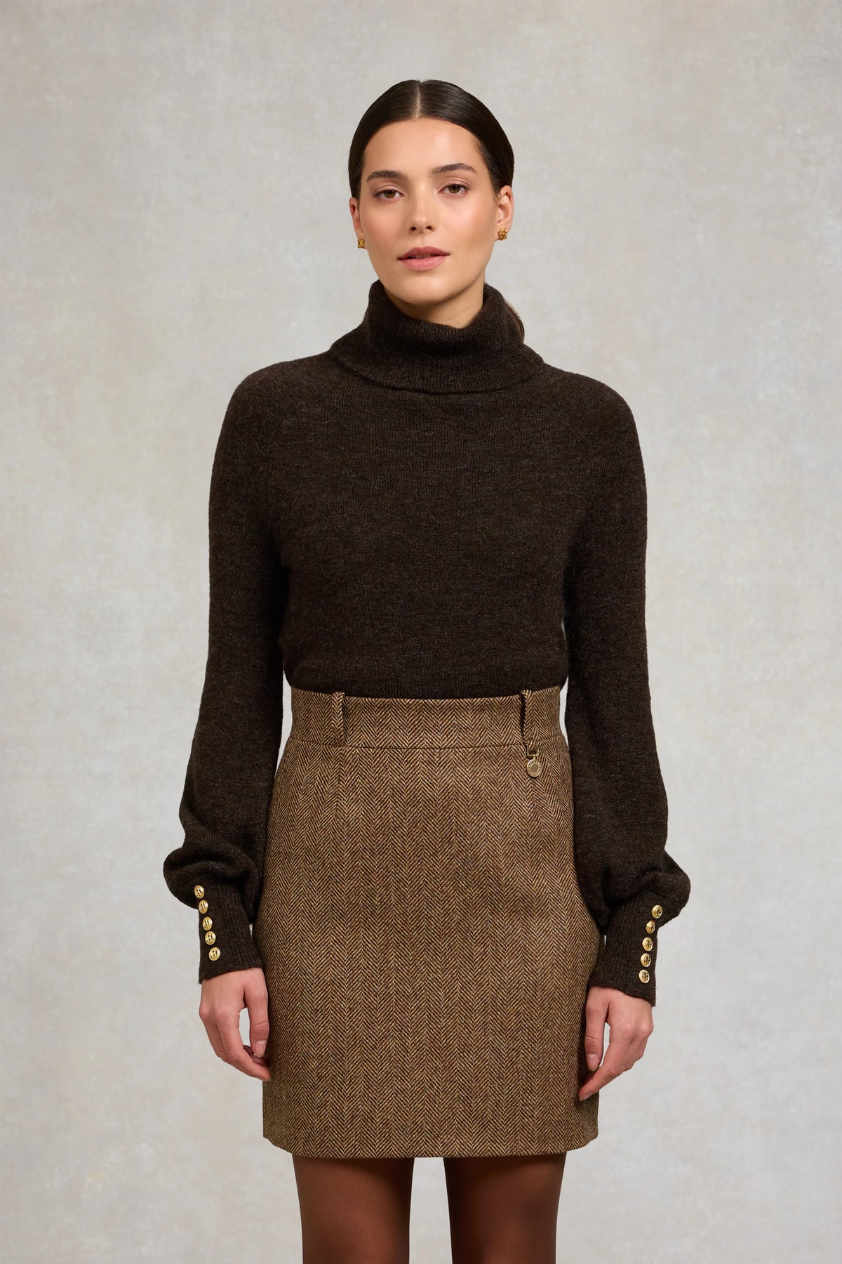 Holland Cooper Regency Skirt #Colour_Large Scale Brown Herringbone