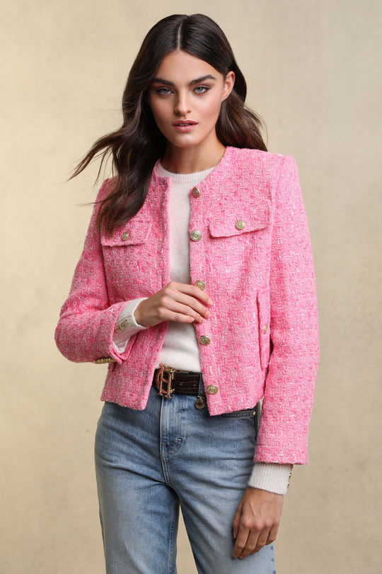 Holland Cooper Pink Pop Boucle Chelsea Jacket Boucle #Colour_Pink Pop Boucle