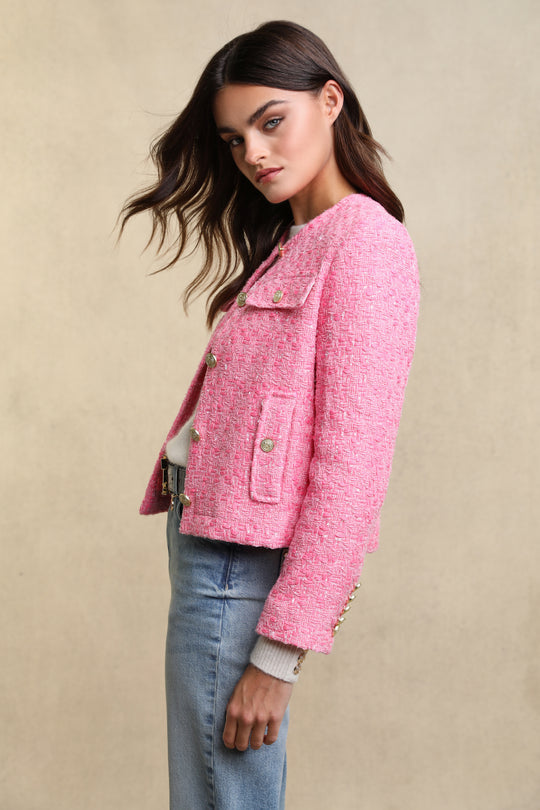 Holland Cooper Pink Pop Boucle Chelsea Jacket Boucle #Colour_Pink Pop Boucle