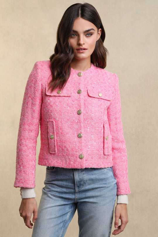 Holland Cooper Pink Pop Boucle Chelsea Jacket Boucle #Colour_Pink Pop Boucle