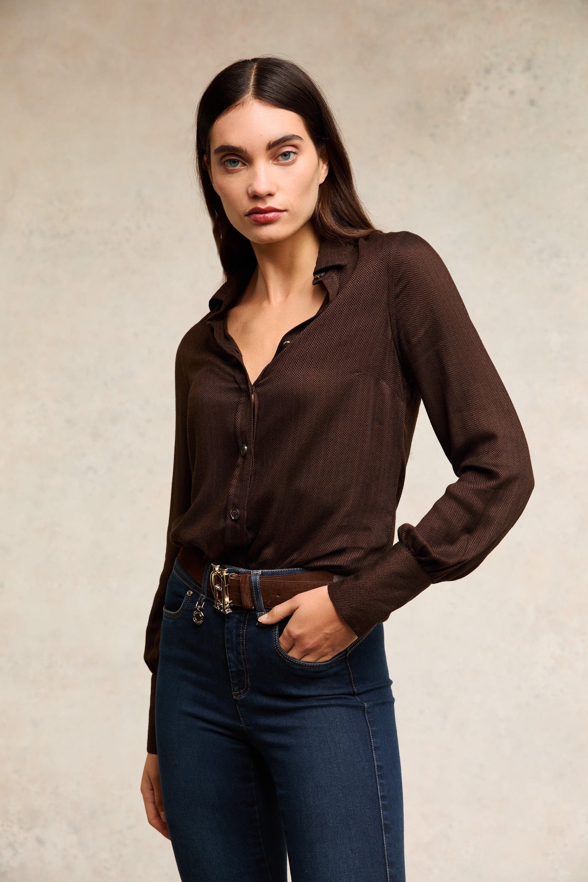 Heritage Shirt -   tobacco herringbone -  UK8