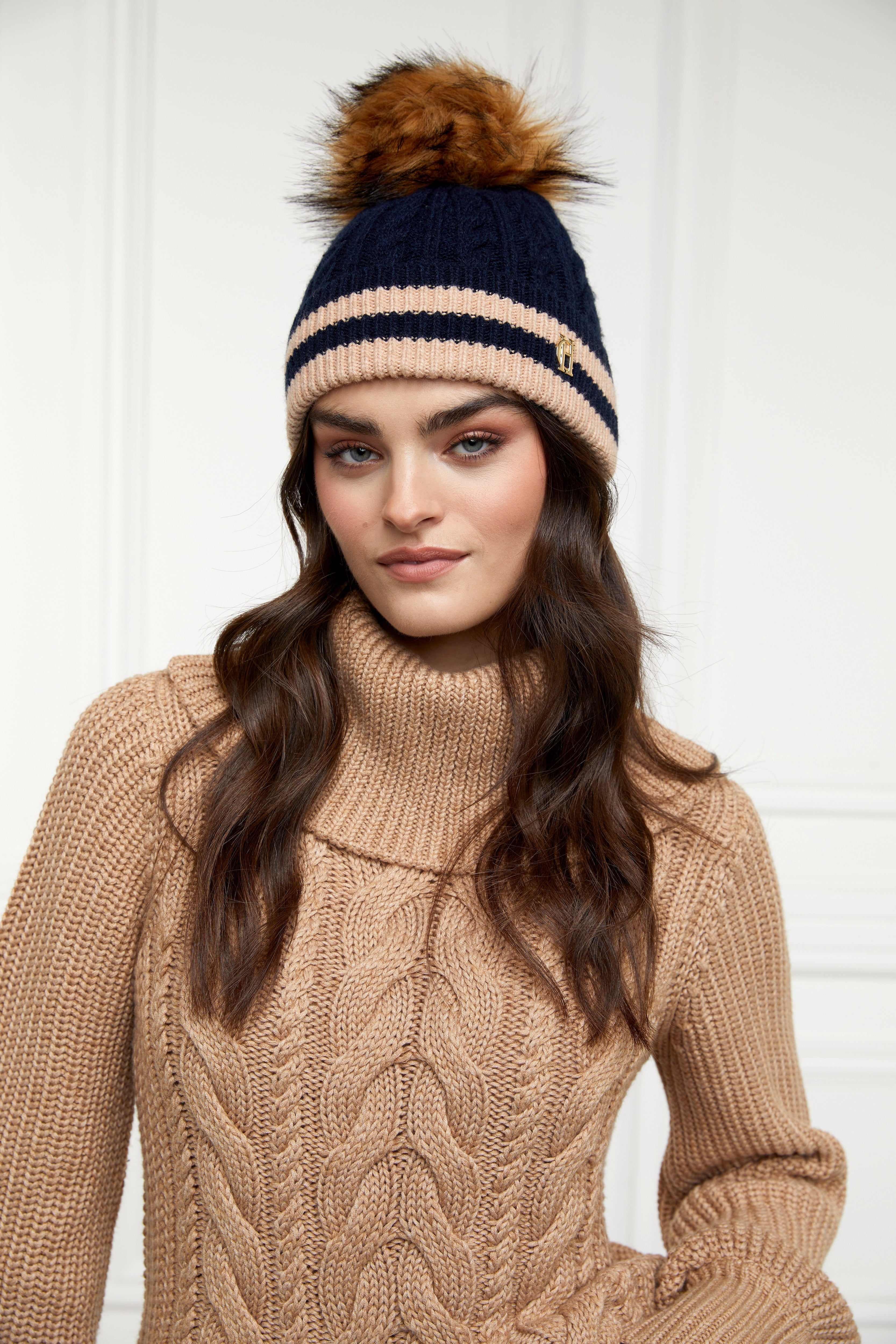 Zoe Bobble Hat -  ink navy stripe - View 8