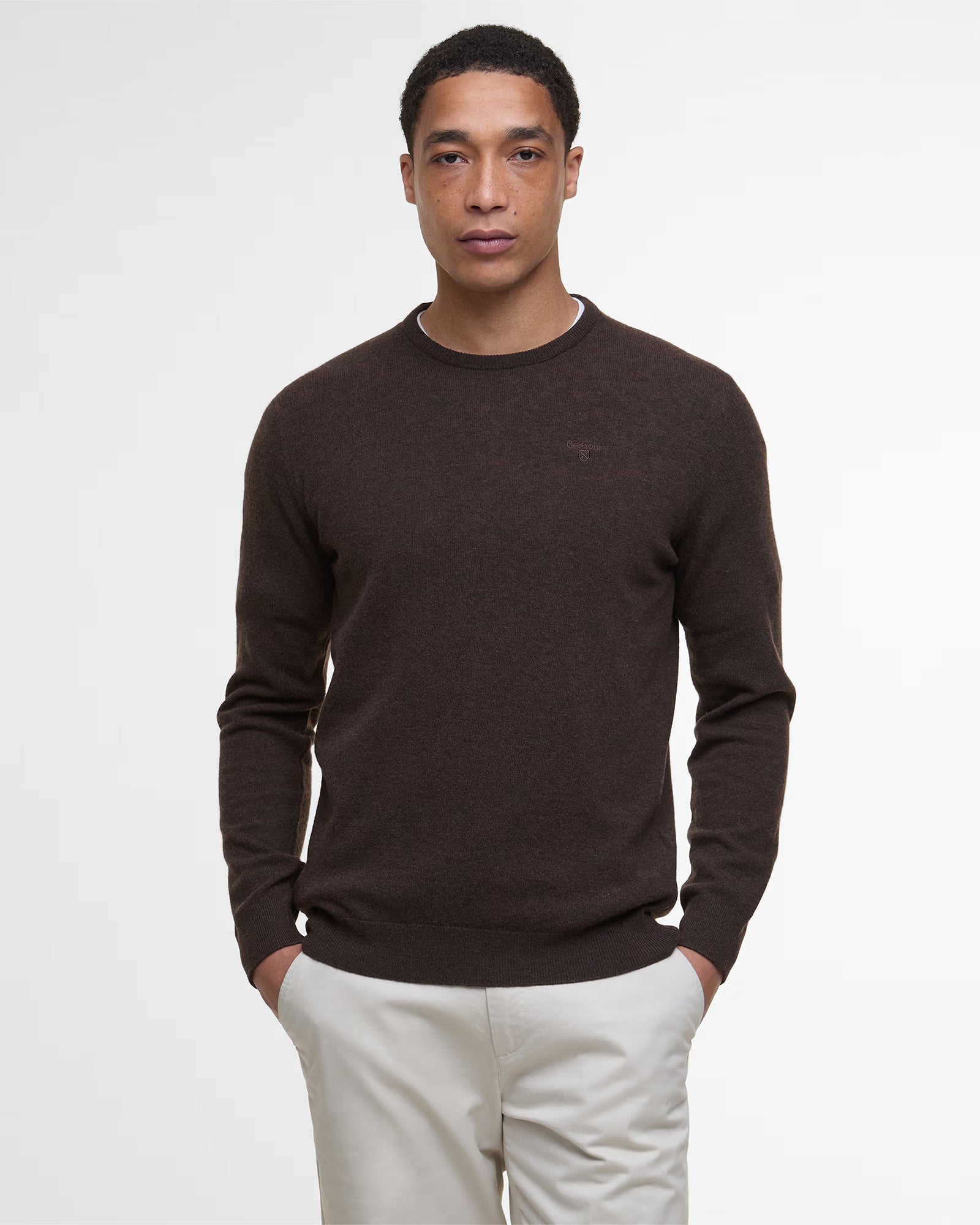 Barbour Essential Lambswool Crew Neck #Colour_Dark Oak