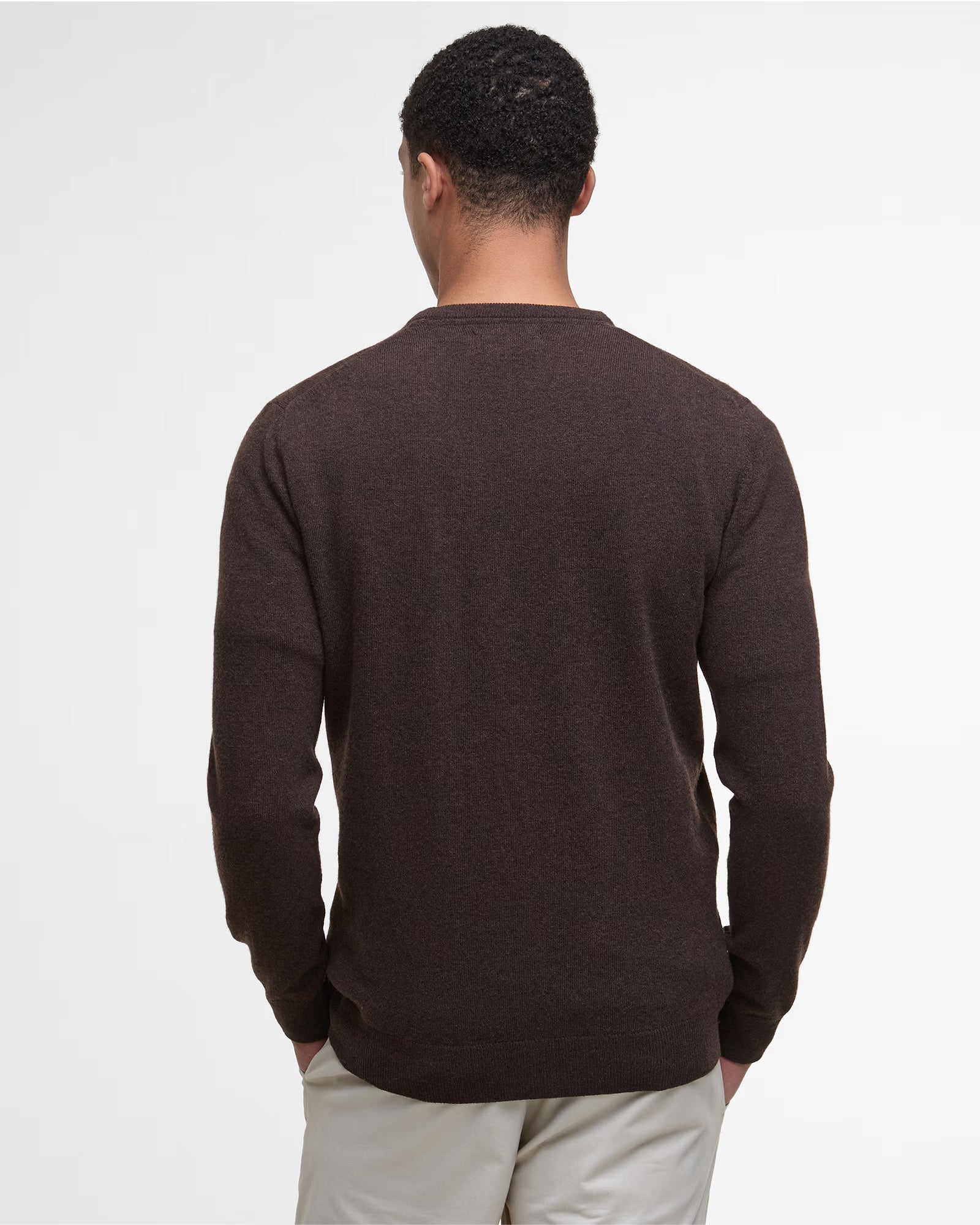 Barbour Essential Lambswool Crew Neck #Colour_Dark Oak