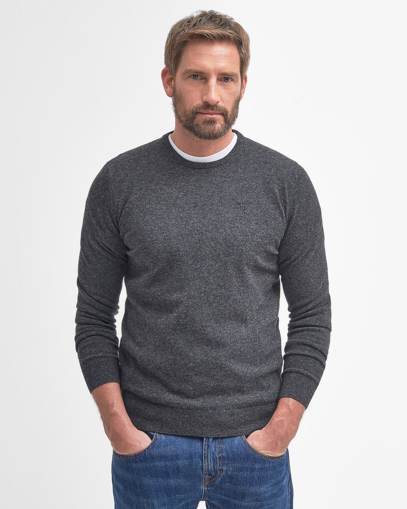 Barbour Essential Lambswool Crew Neck #Colour_Charcoal Grey