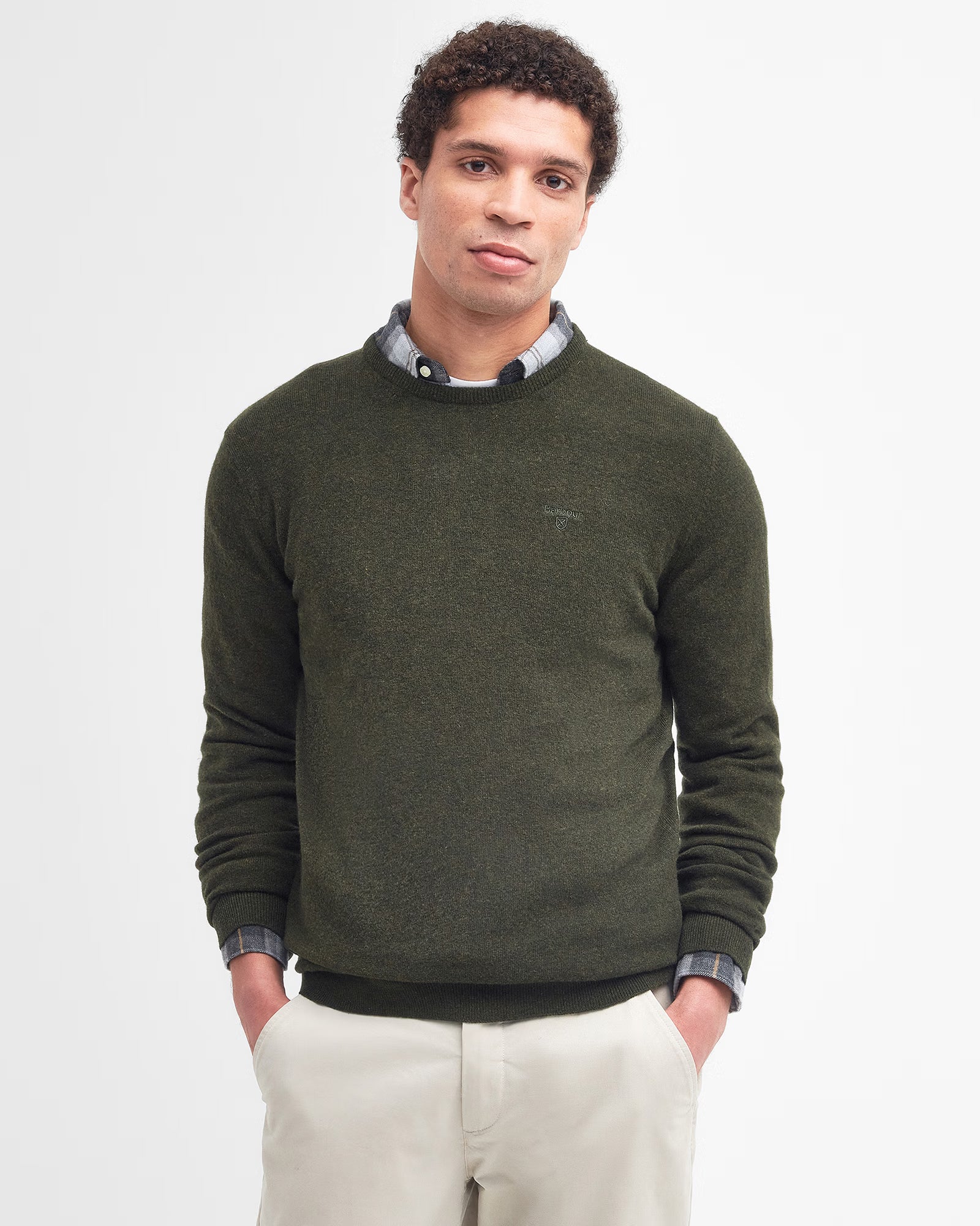 Barbour Essential Lambswool Crew Neck #Colour_Seaweed Green