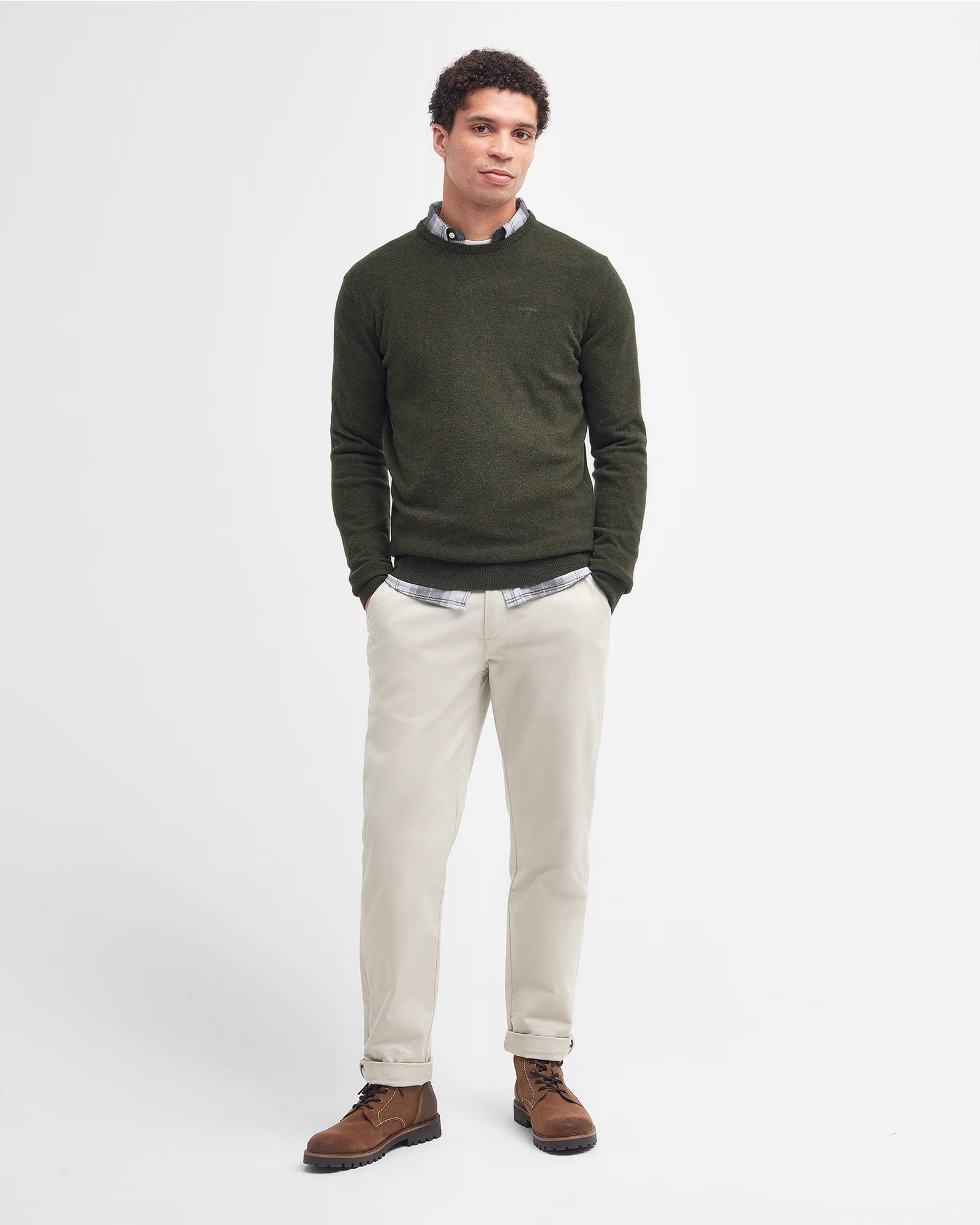 Barbour Essential Lambswool Crew Neck #Colour_Seaweed Green