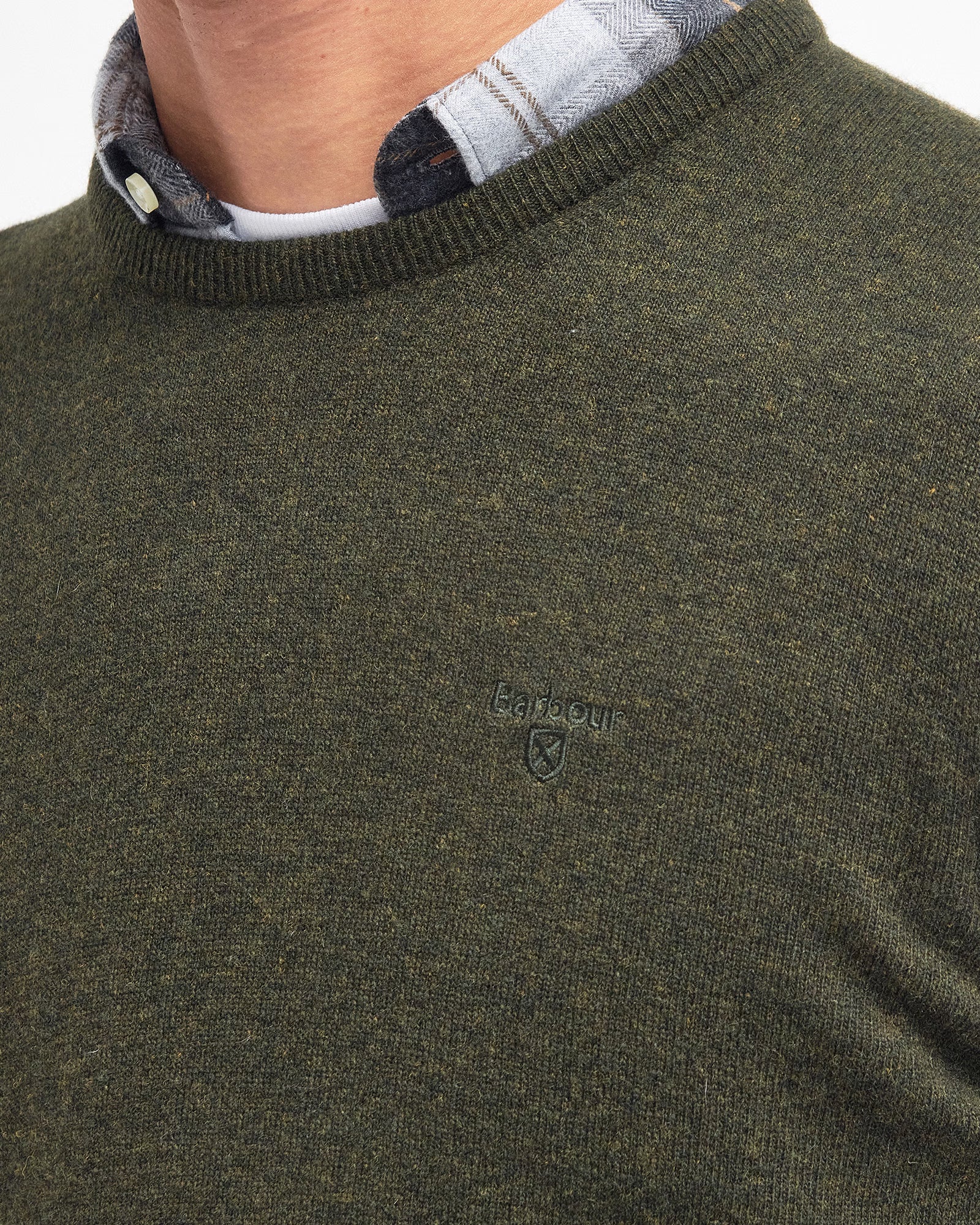 Barbour Essential Lambswool Crew Neck #Colour_Seaweed Green