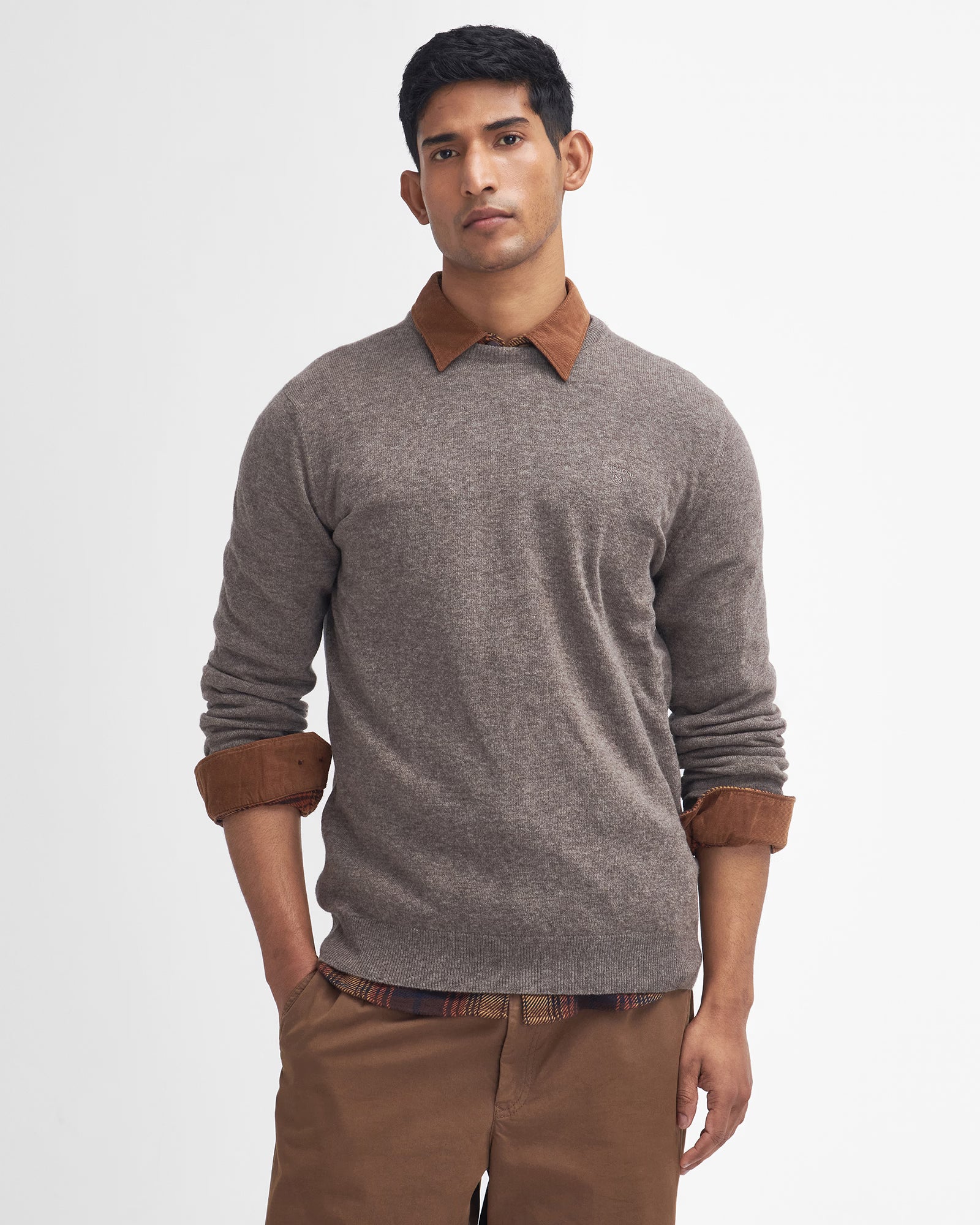Barbour Essential Lambswool Crew Neck #Colour_Dark Stone