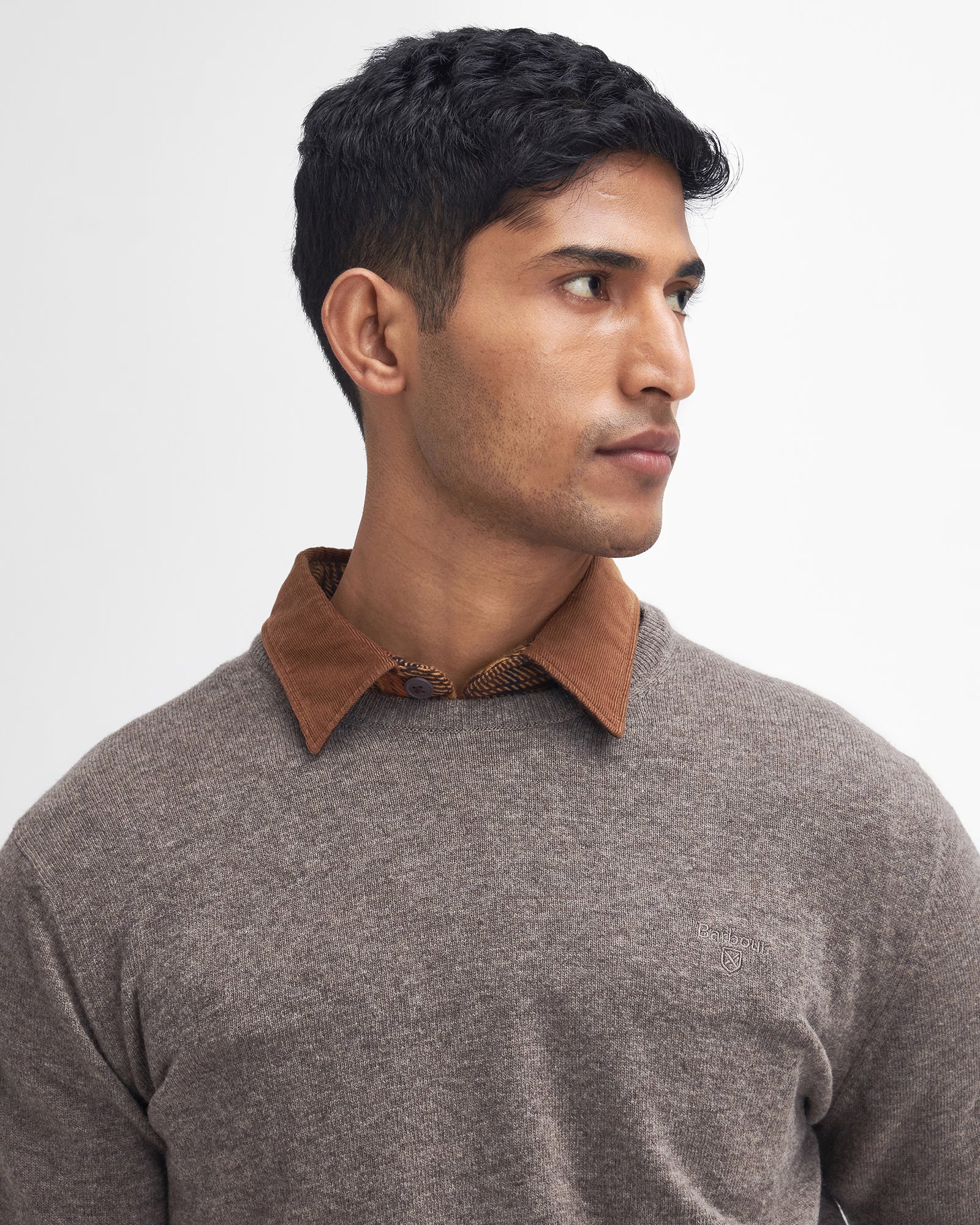 Barbour Essential Lambswool Crew Neck #Colour_Dark Stone