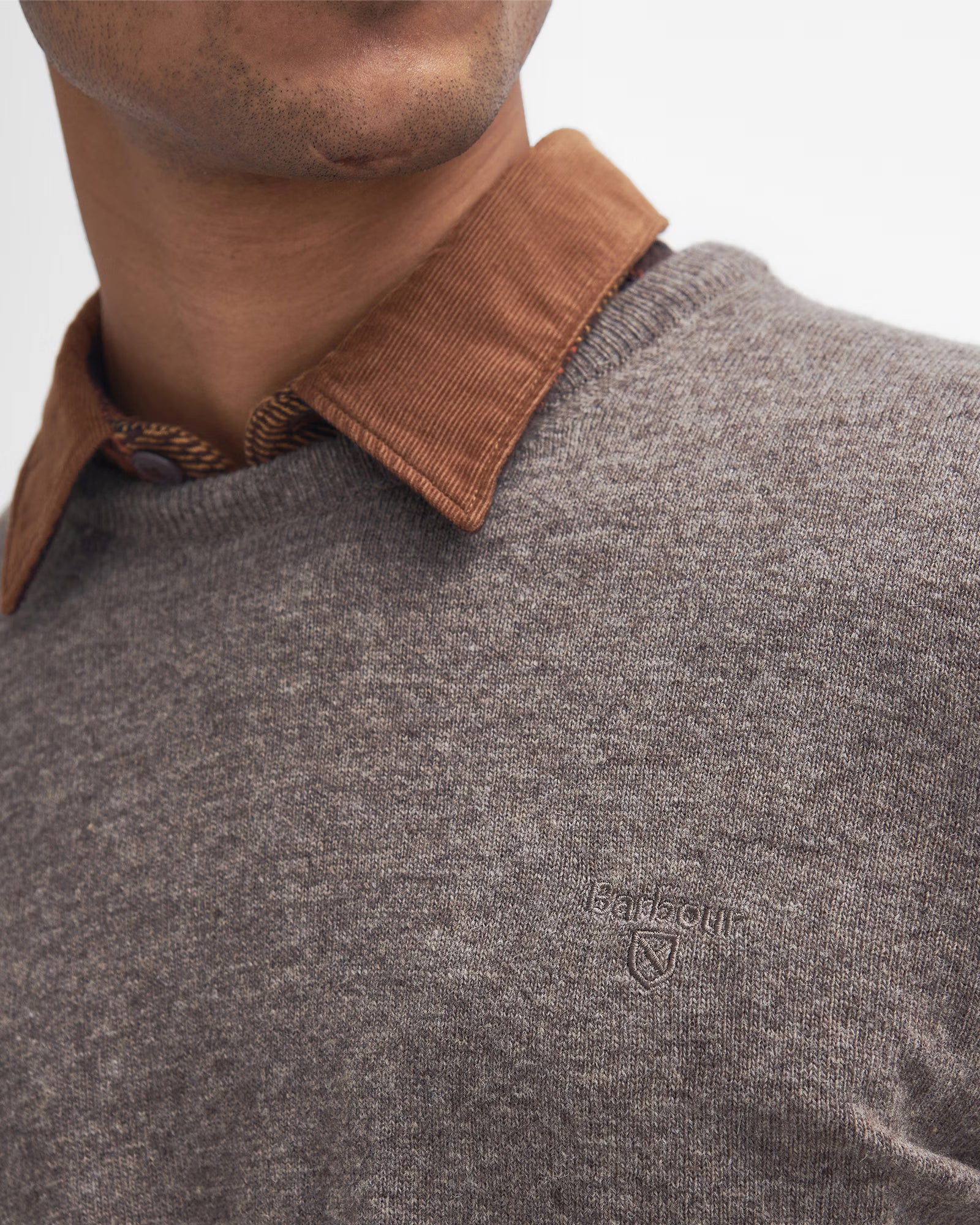 Barbour Essential Lambswool Crew Neck #Colour_Dark Stone