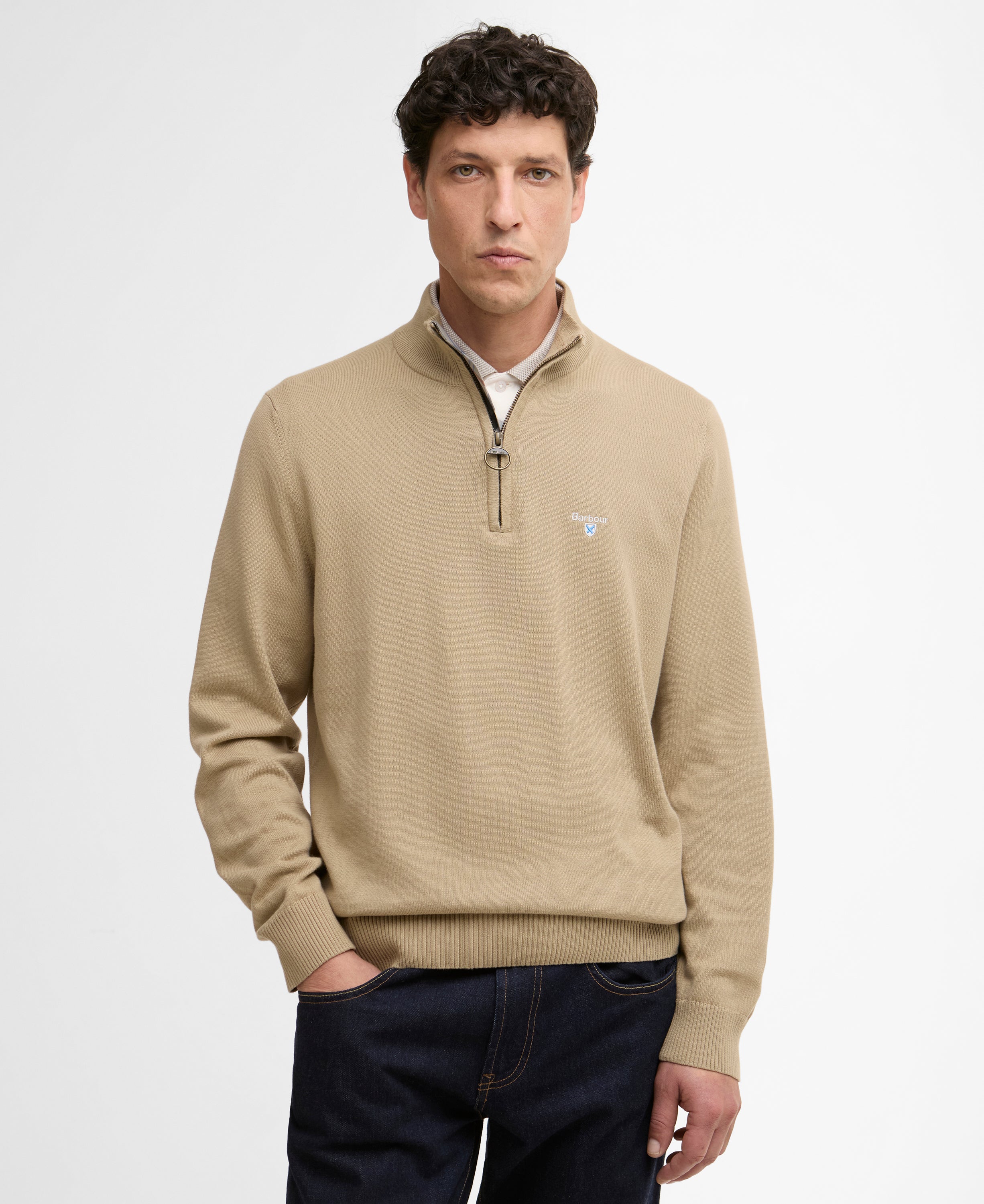 Barbour Washed Stone Lingwood Compact Cotton Half Zip Sweater #Colour_Washed Stone