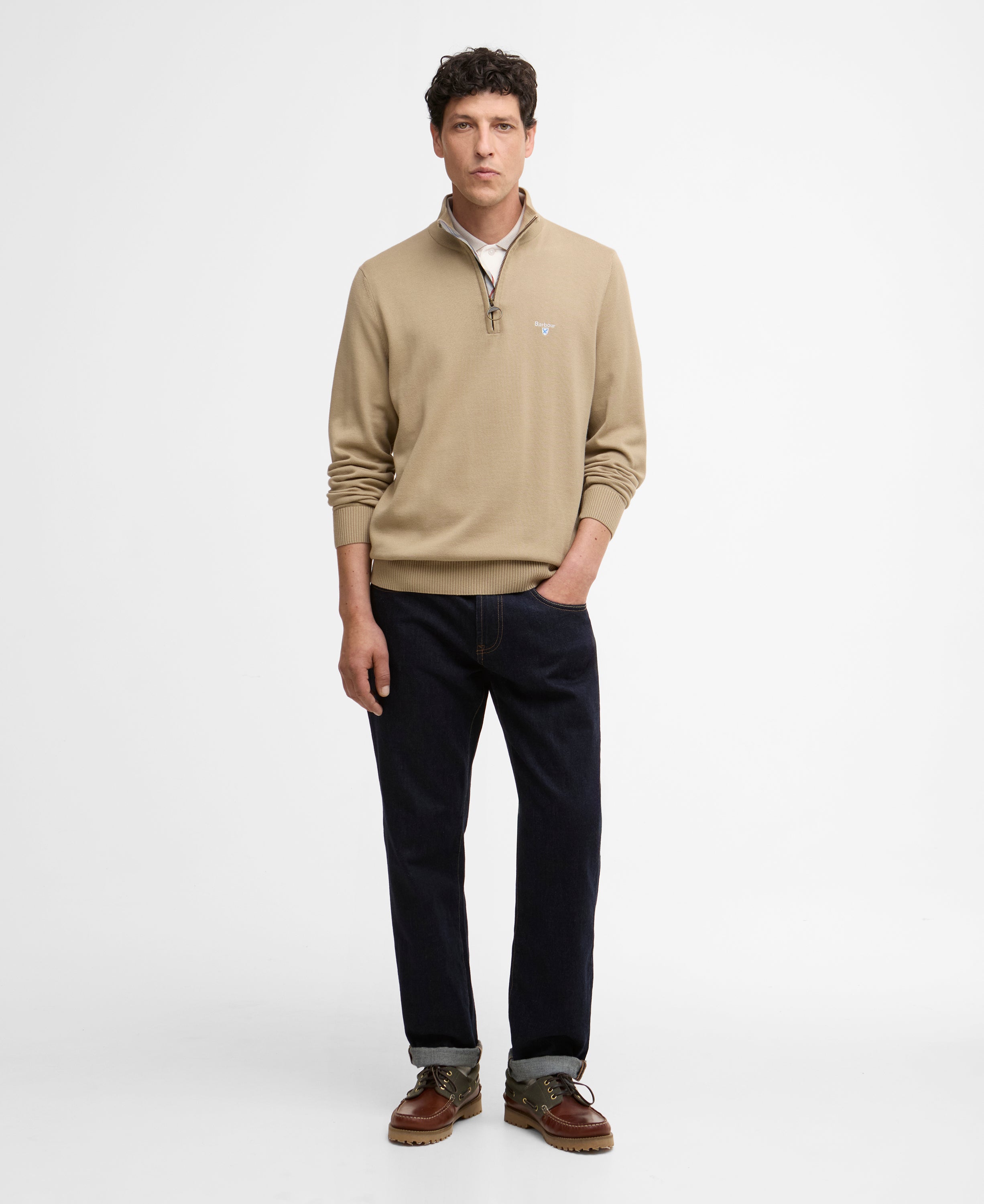 Barbour Washed Stone Lingwood Compact Cotton Half Zip Sweater #Colour_Washed Stone