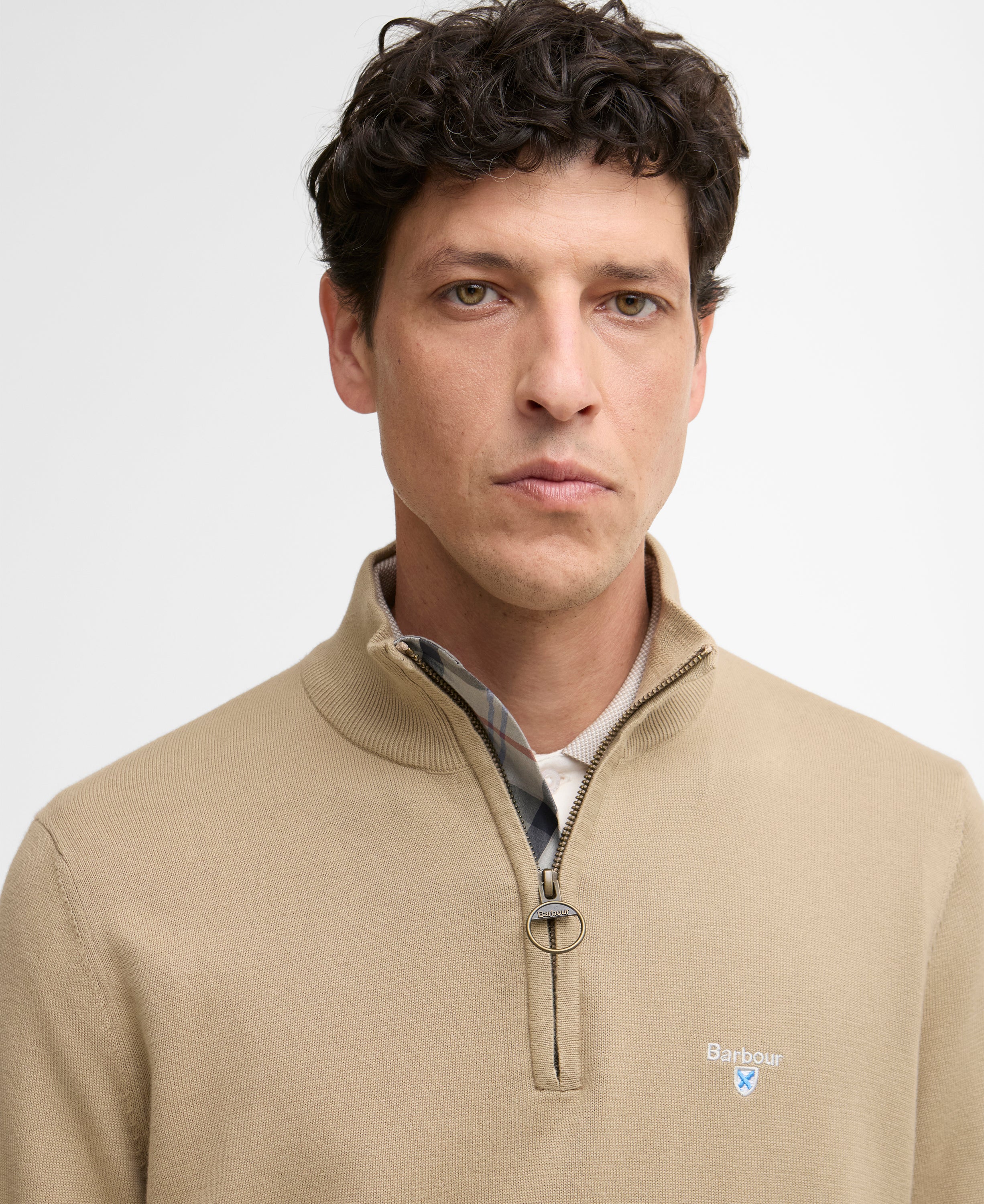 Barbour Washed Stone Lingwood Compact Cotton Half Zip Sweater #Colour_Washed Stone