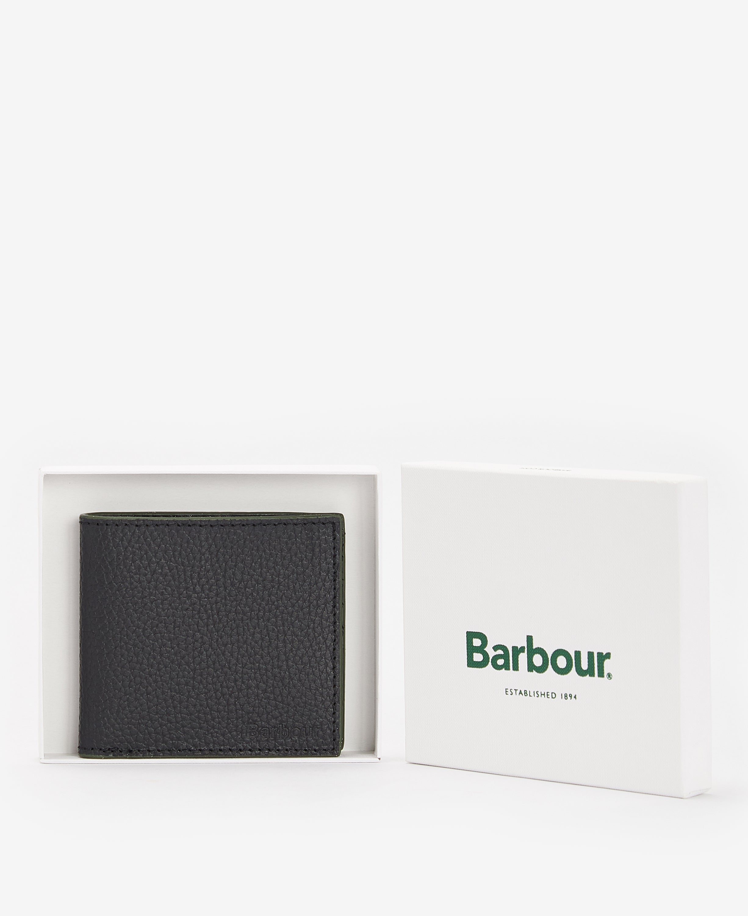 Barbour Black Grain Leather Billfold Wallet #Colour_Black