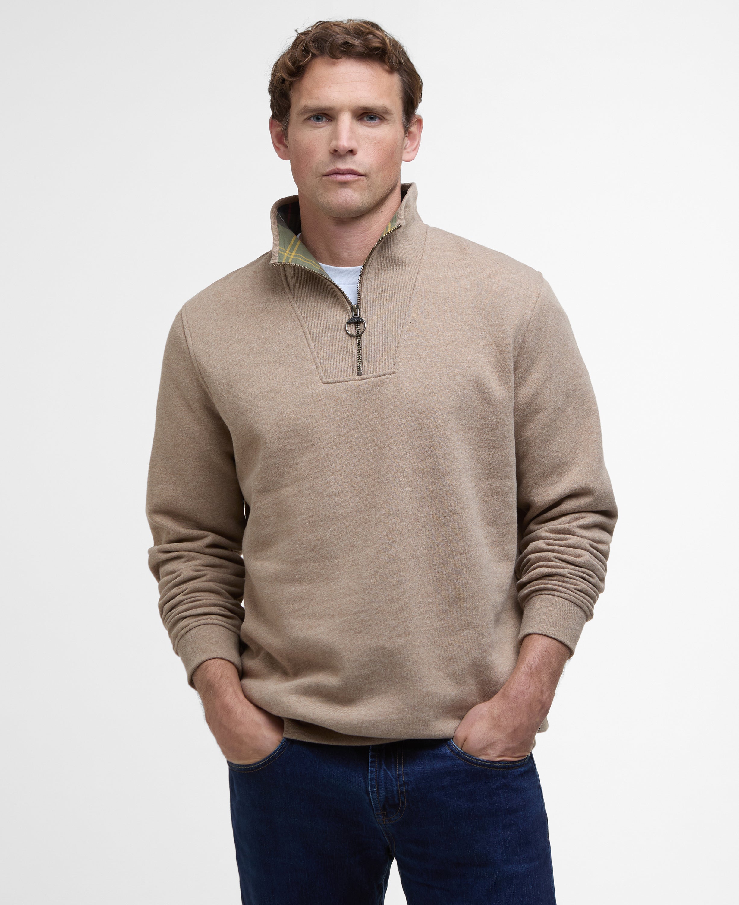 Barbour Stone Marl Nelson Half-Zip Sweatshirt #Colour_Stone Marl