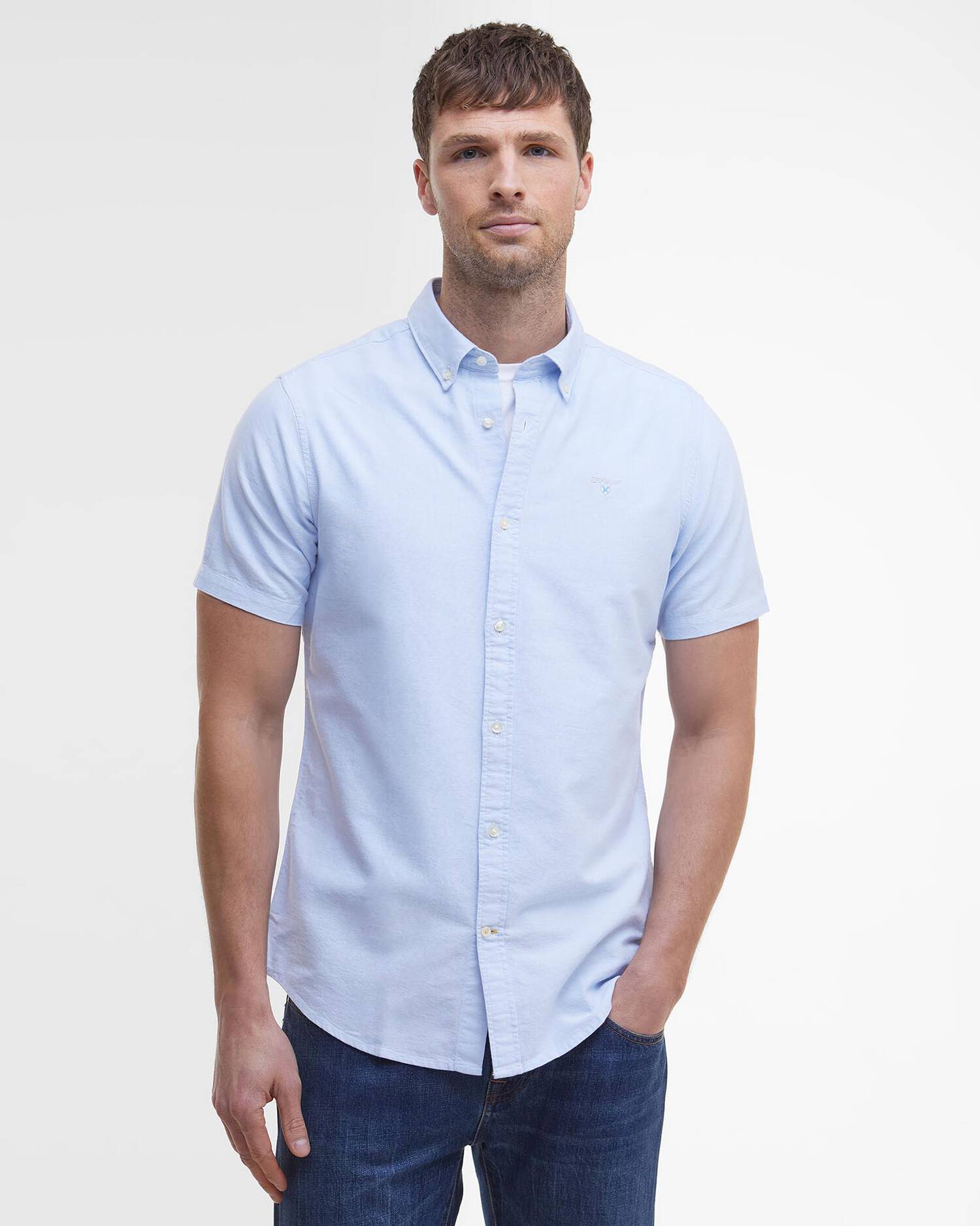 Barbour Sky Blue Striped Oxtown SS Tailored Shirt #Colour_Sky Blue