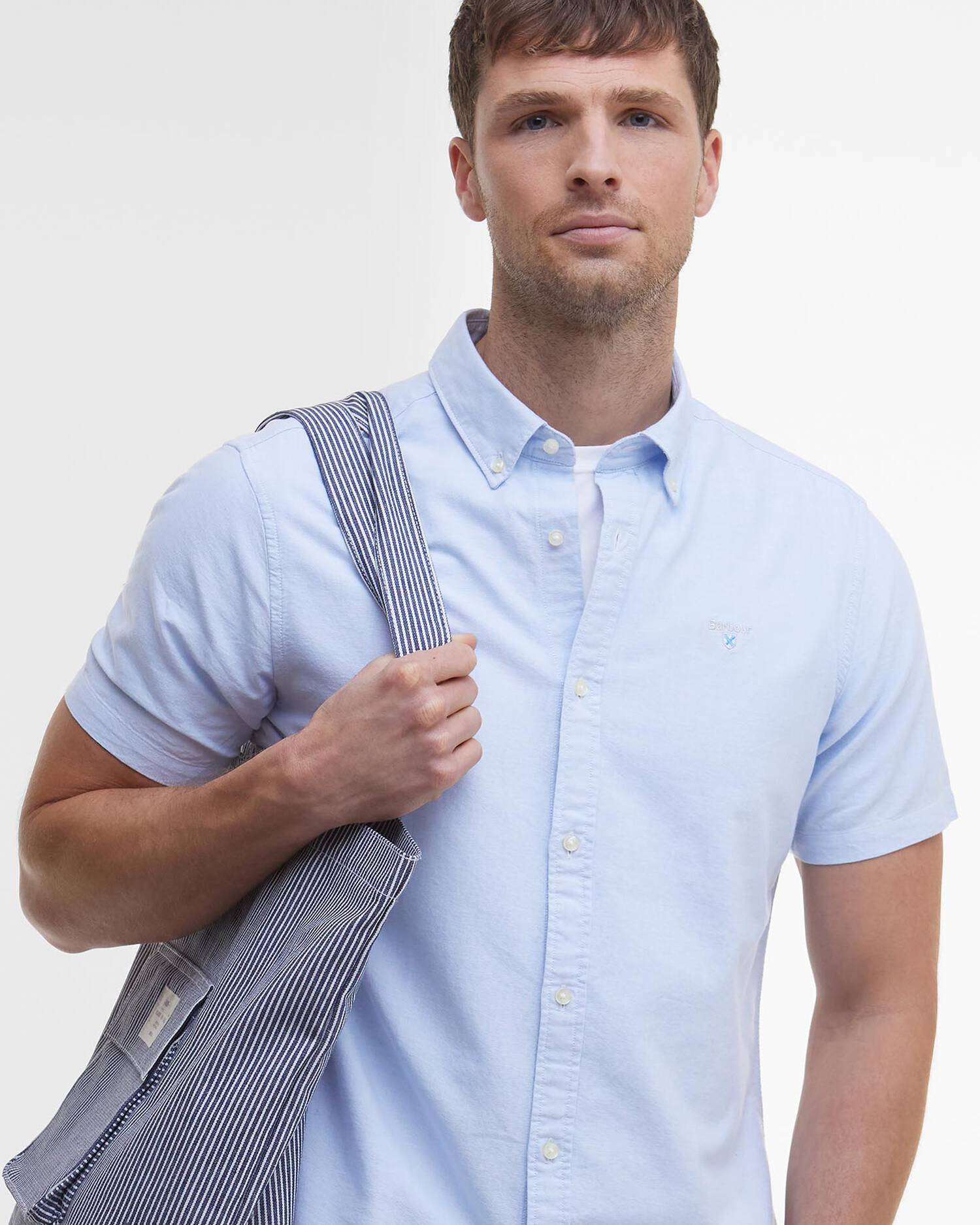 Barbour Sky Blue Striped Oxtown SS Tailored Shirt #Colour_Sky Blue