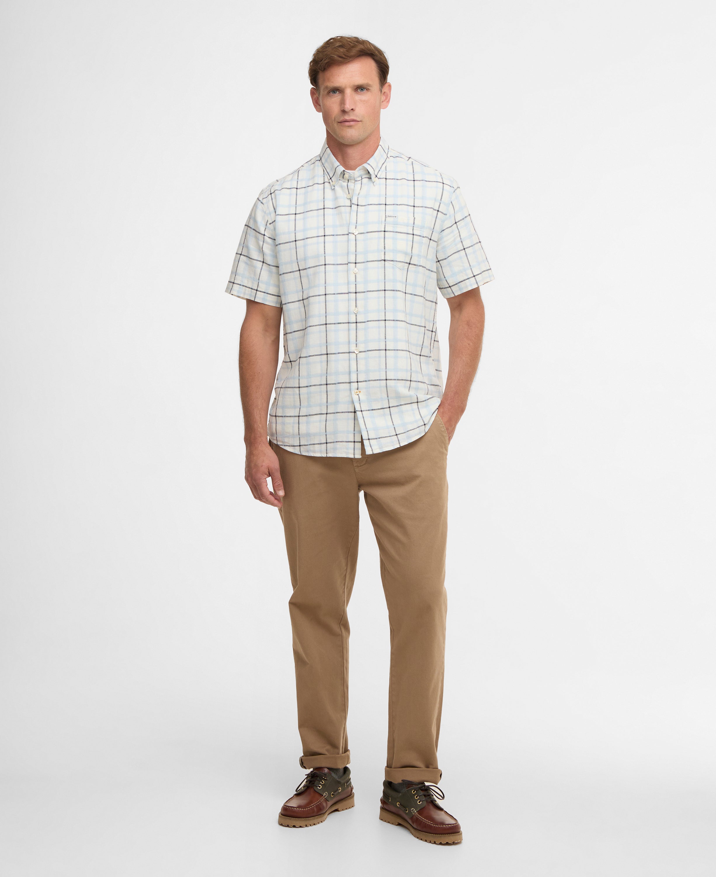 Barbour Heritage Blue Glover SS Linen Blend Regular Shirt #Colour_Heritage Blue