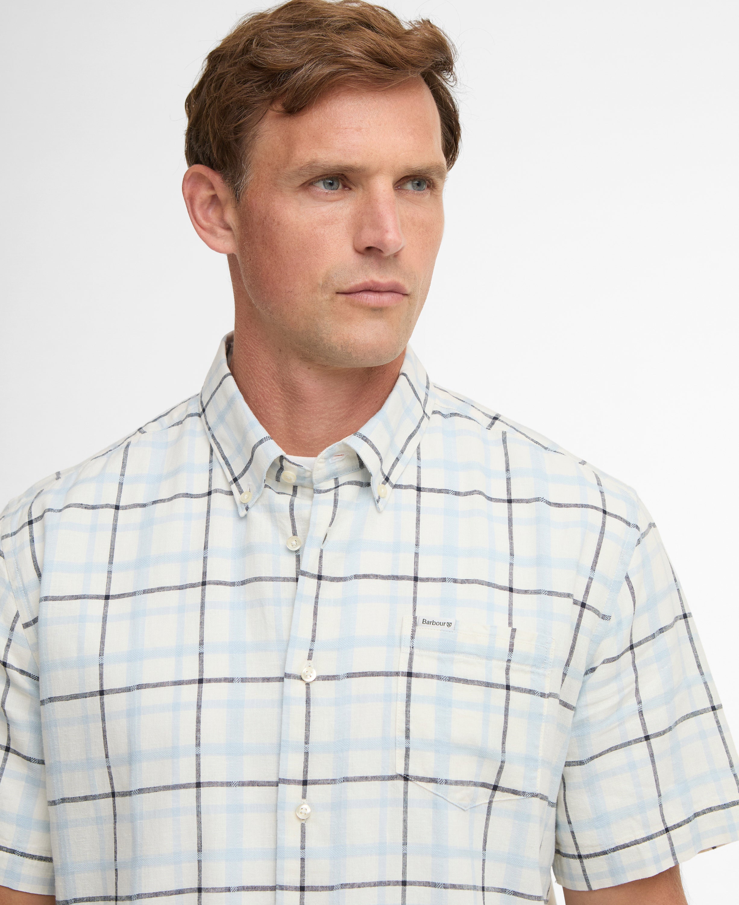 Barbour Heritage Blue Glover SS Linen Blend Regular Shirt #Colour_Heritage Blue