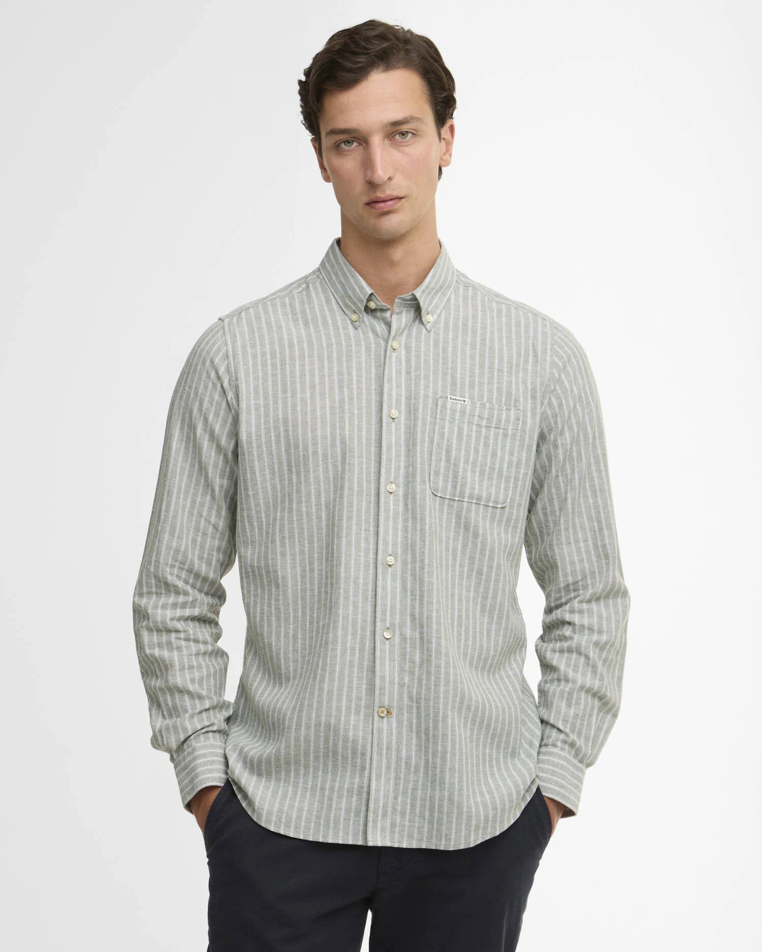 Barbour Bleached Olive Nelson Striped Summer Fit Shirt #Colour_Bleached Olive
