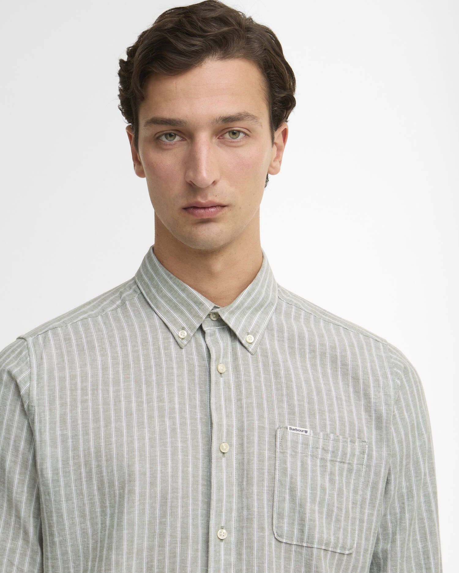 Barbour Bleached Olive Nelson Striped Summer Fit Shirt #Colour_Bleached Olive