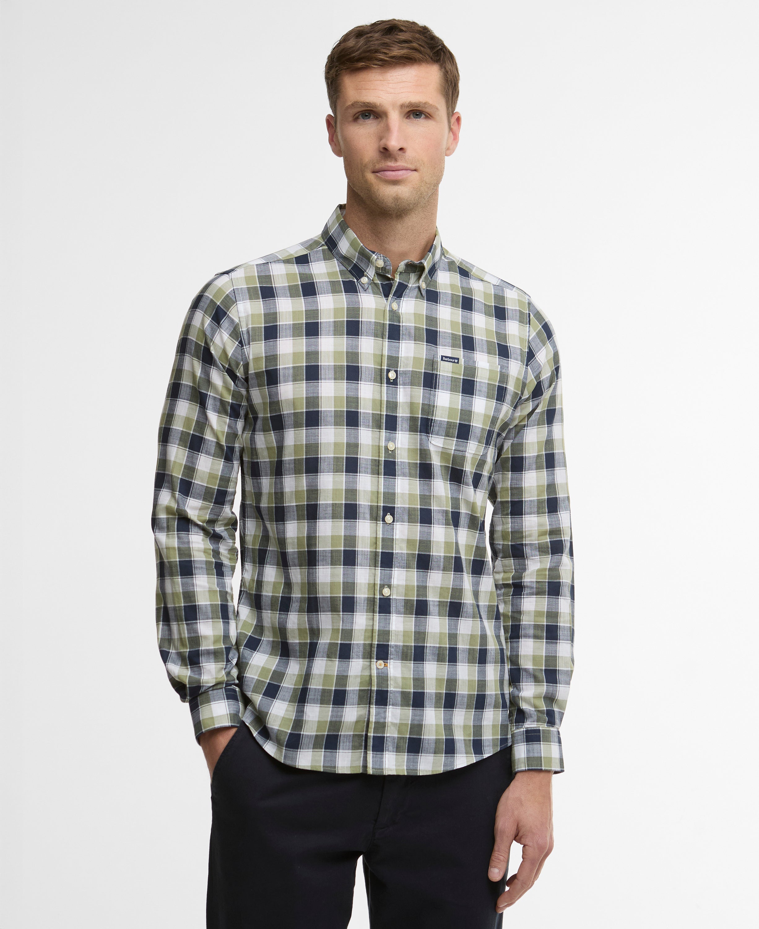 Barbour Olive Harwood Gingham Tailored Shirt #Colour_Olive