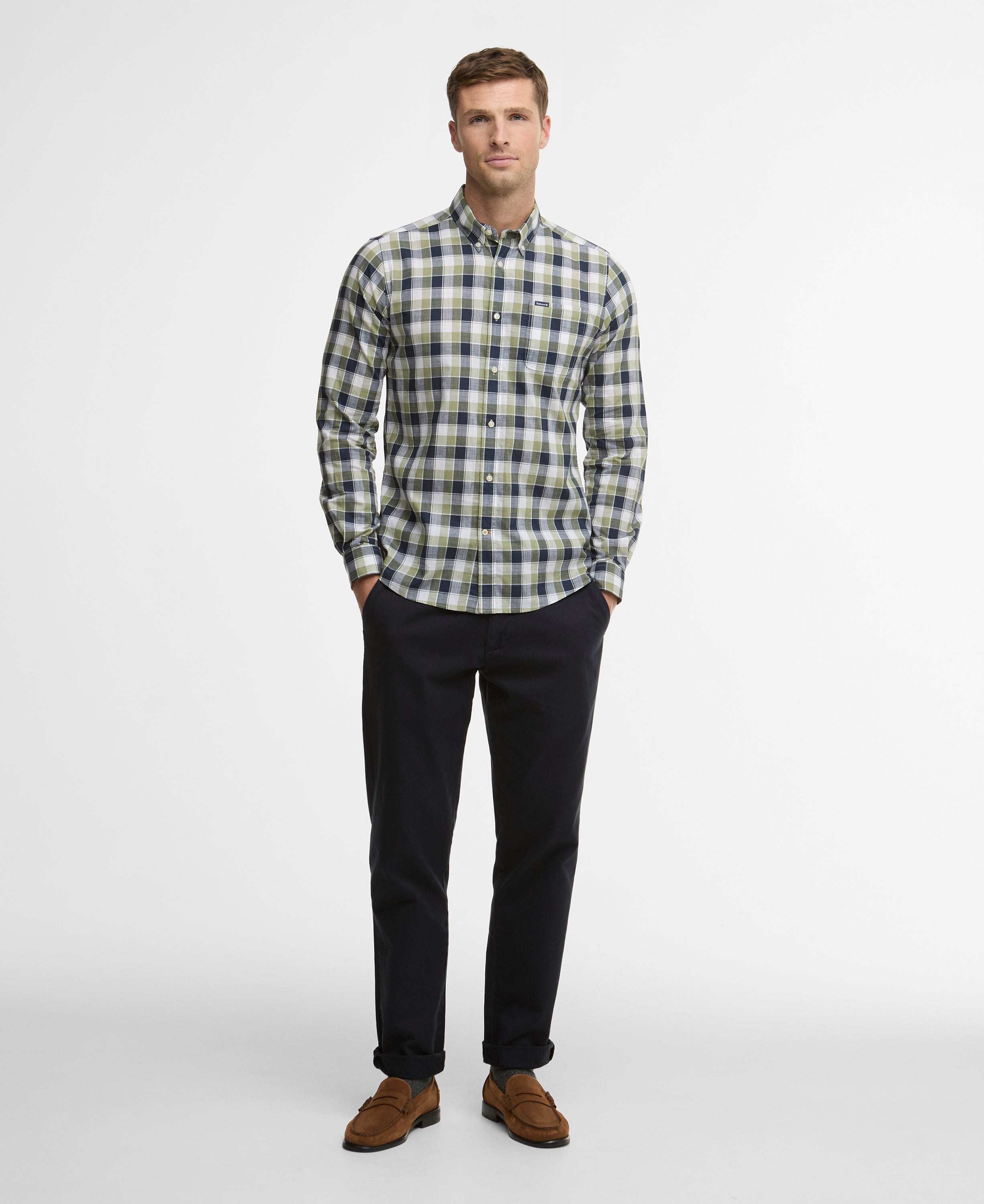 Barbour Olive Harwood Gingham Tailored Shirt #Colour_Olive