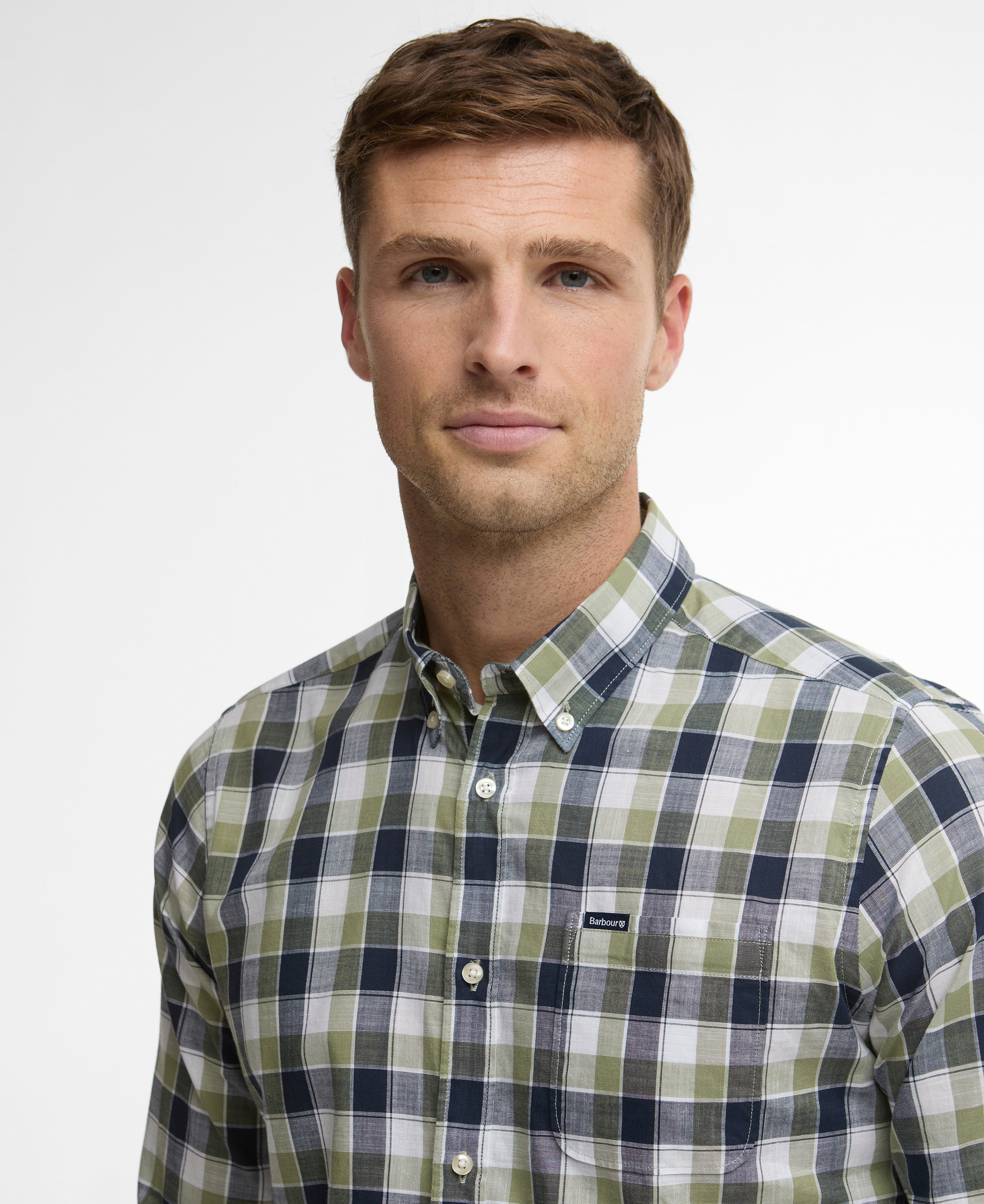 Barbour Olive Harwood Gingham Tailored Shirt #Colour_Olive
