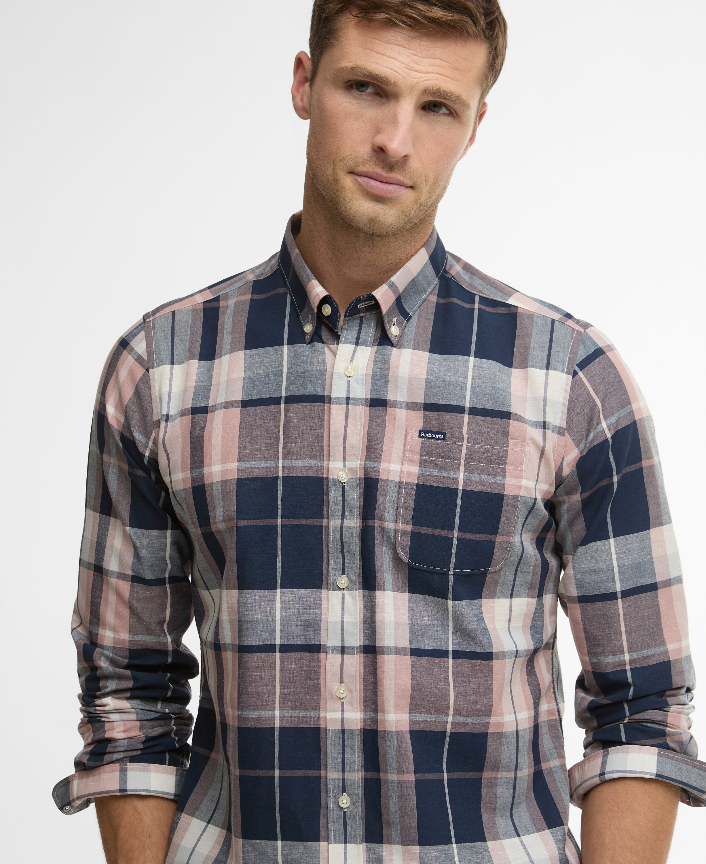 Barbour Navy Newbridge Checked Tailored Shirt #Colour_Navy
