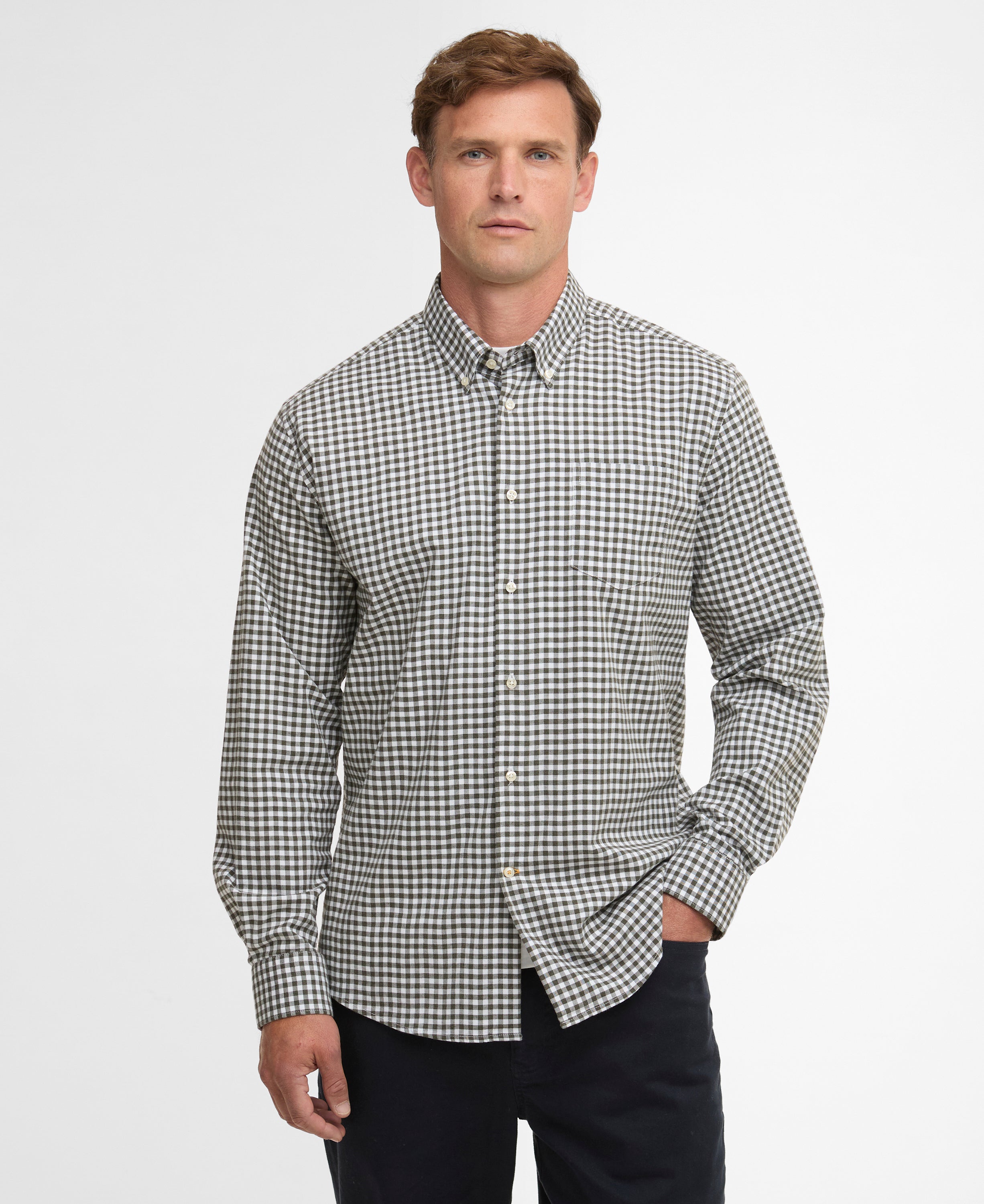 Barbour Olive Gingham Aukside Regular Shirt #Colour_Olive
