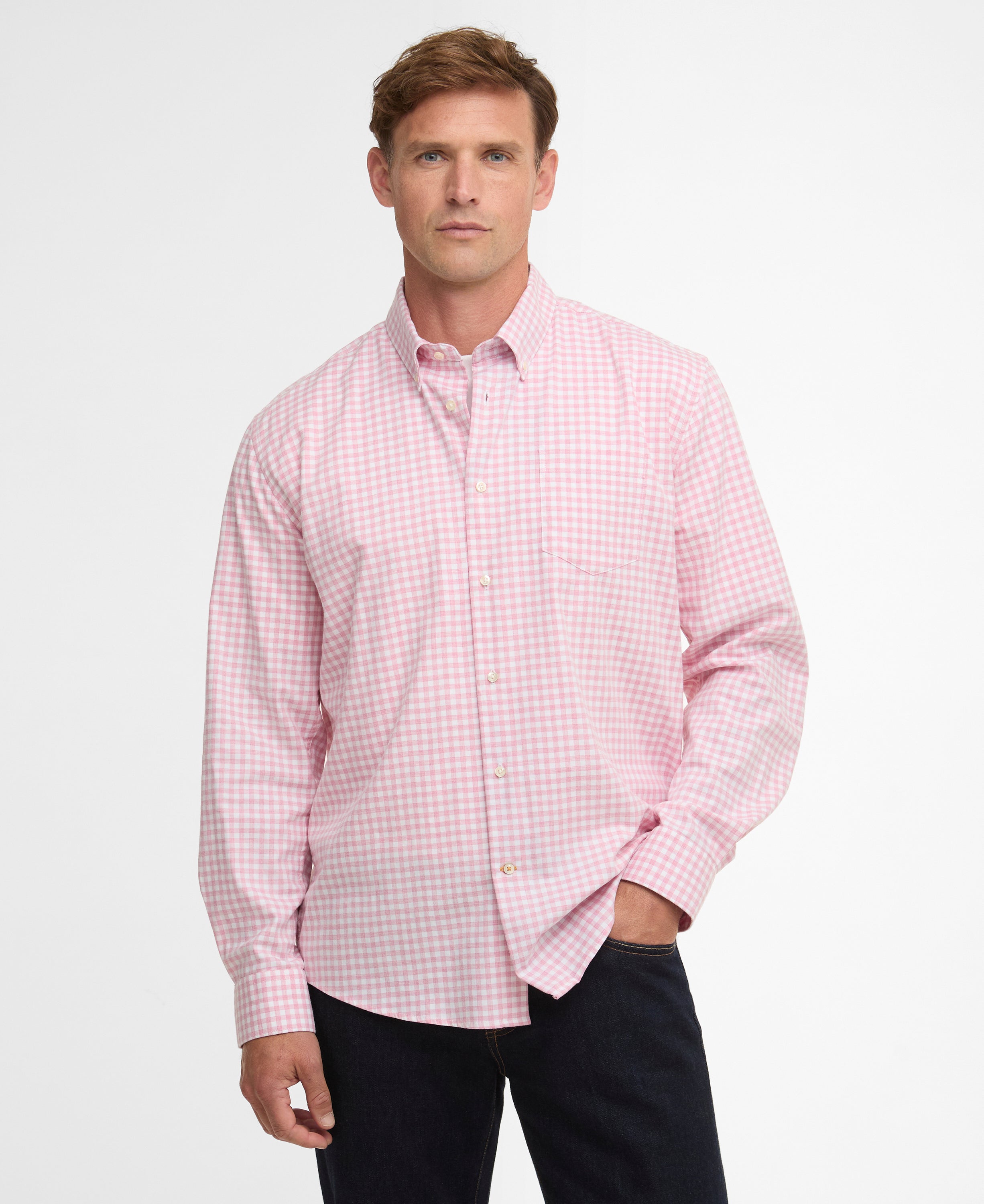 Barbour Pink Gingham Aukside Regular Shirt #Colour_Pink