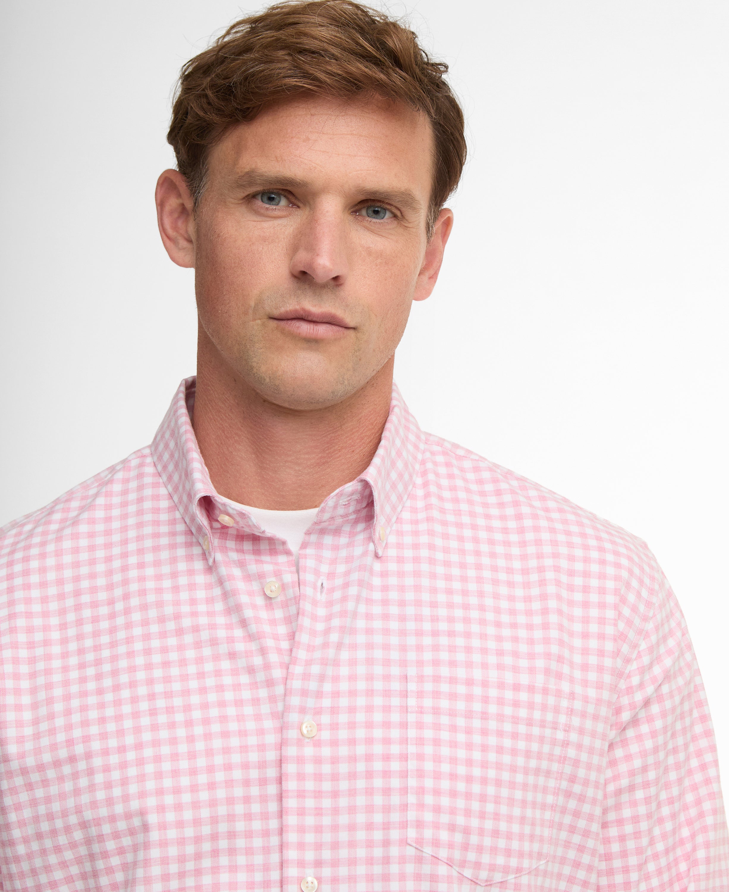 Barbour Pink Gingham Aukside Regular Shirt #Colour_Pink