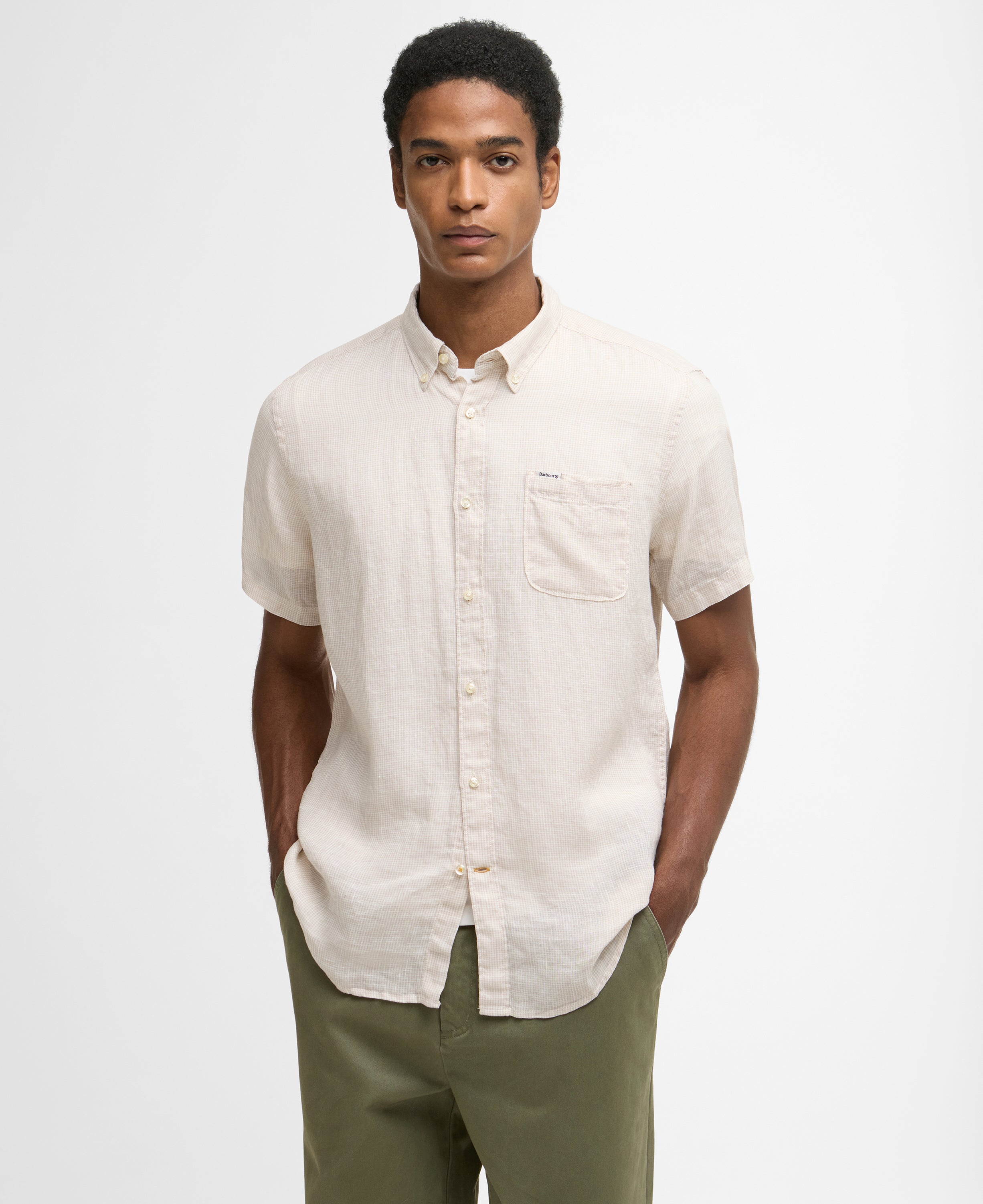 Barbour Mist Linton Linen SS Tailored Shirt #Colour_Mist
