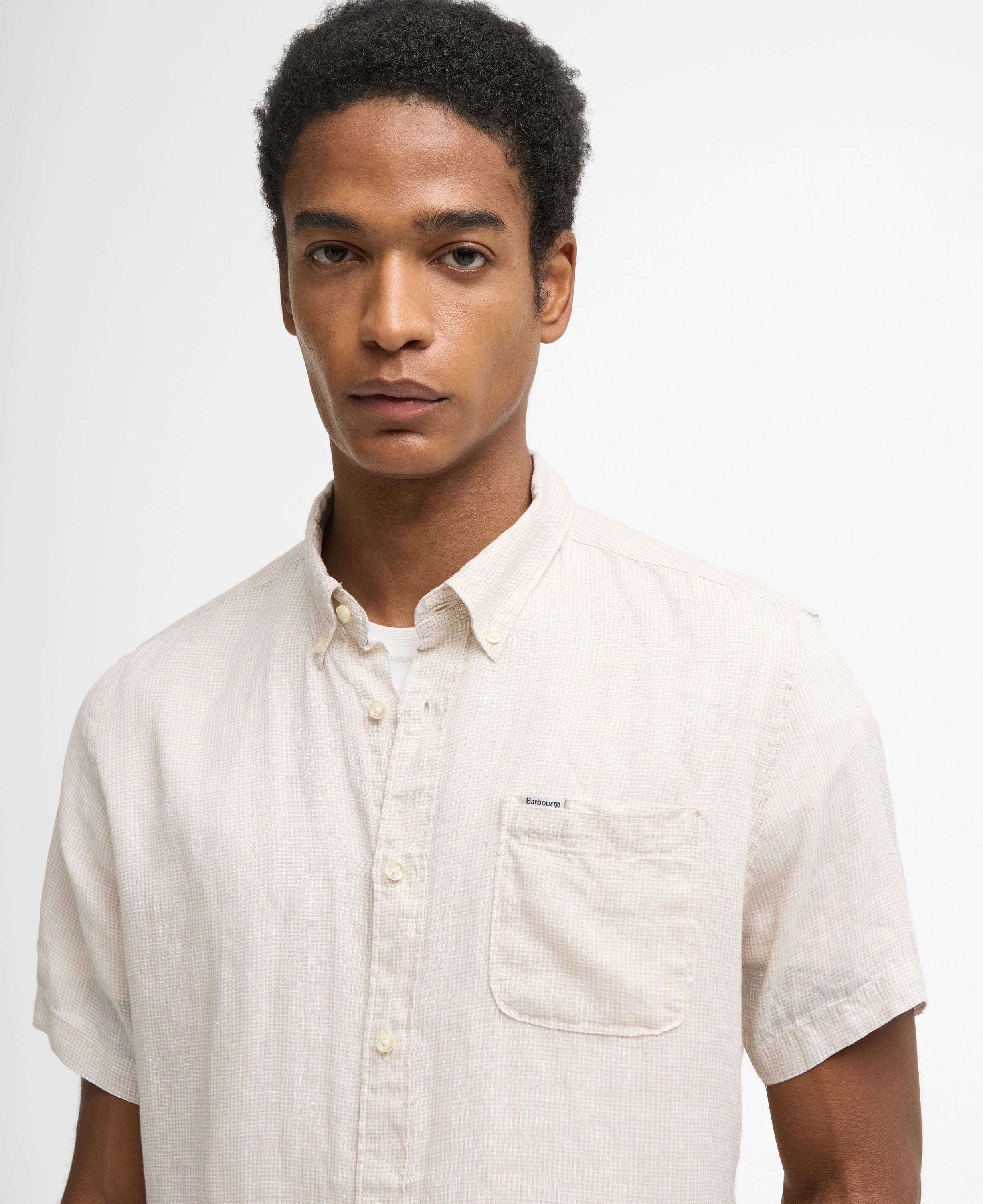 Barbour Mist Linton Linen SS Tailored Shirt #Colour_Mist