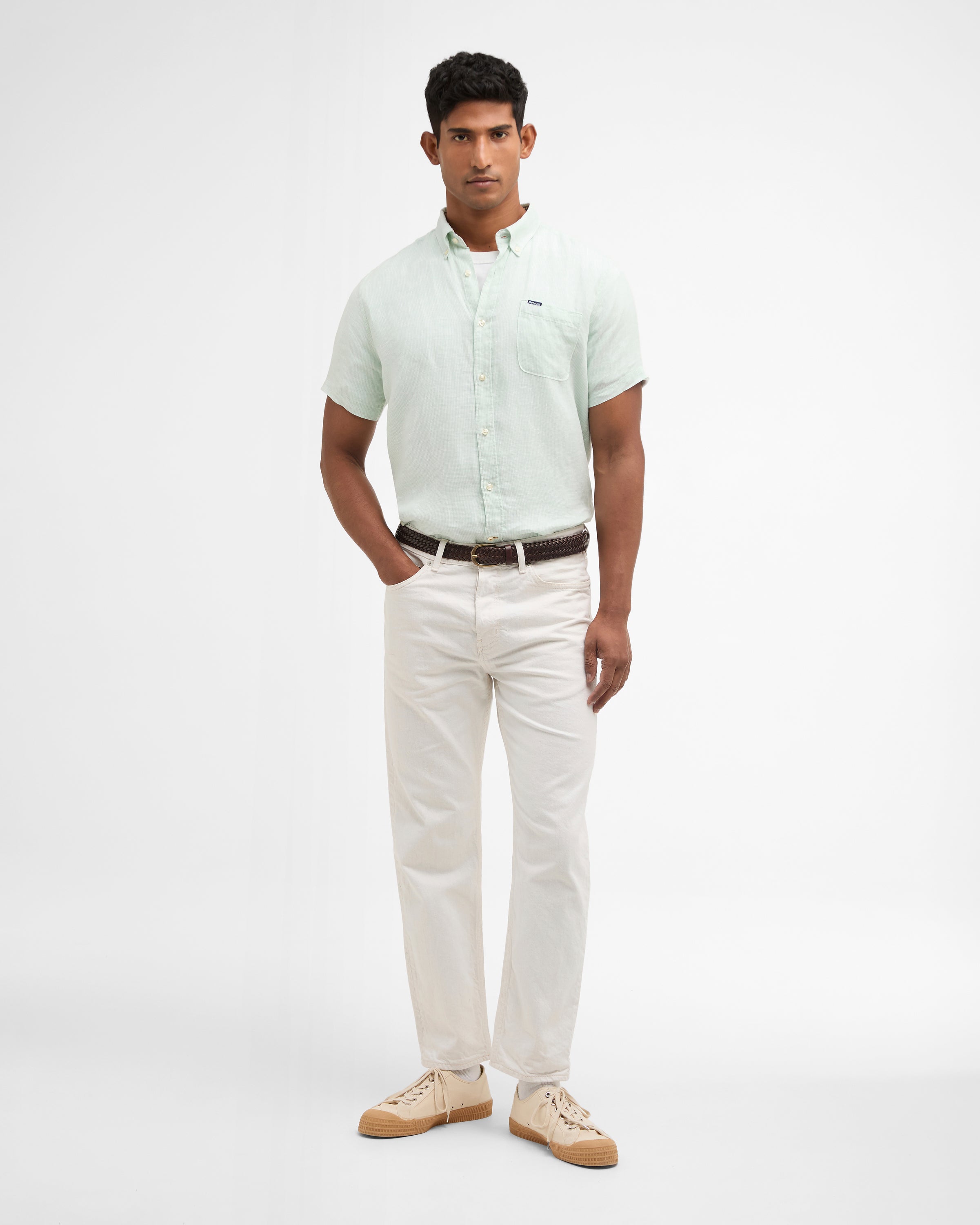 Barbour Mint Blue Linton Linen SS Tailored Shirt #Colour_Mint Blue