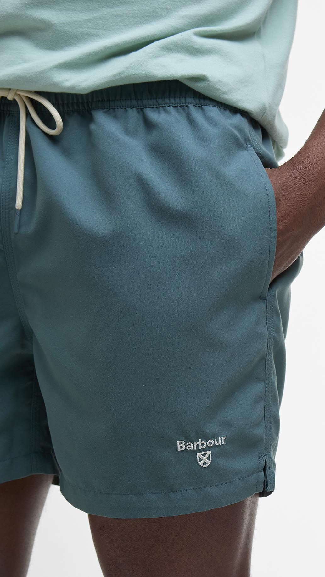 Barbour Vintage Teal Staple Logo 5" Swim Short #Colour_Vintage Teal