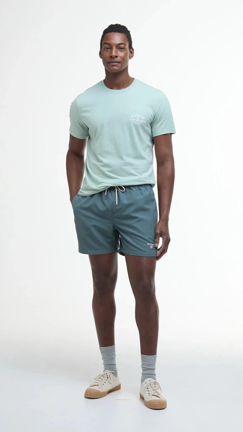 Barbour Vintage Teal Staple Logo 5" Swim Short #Colour_Vintage Teal